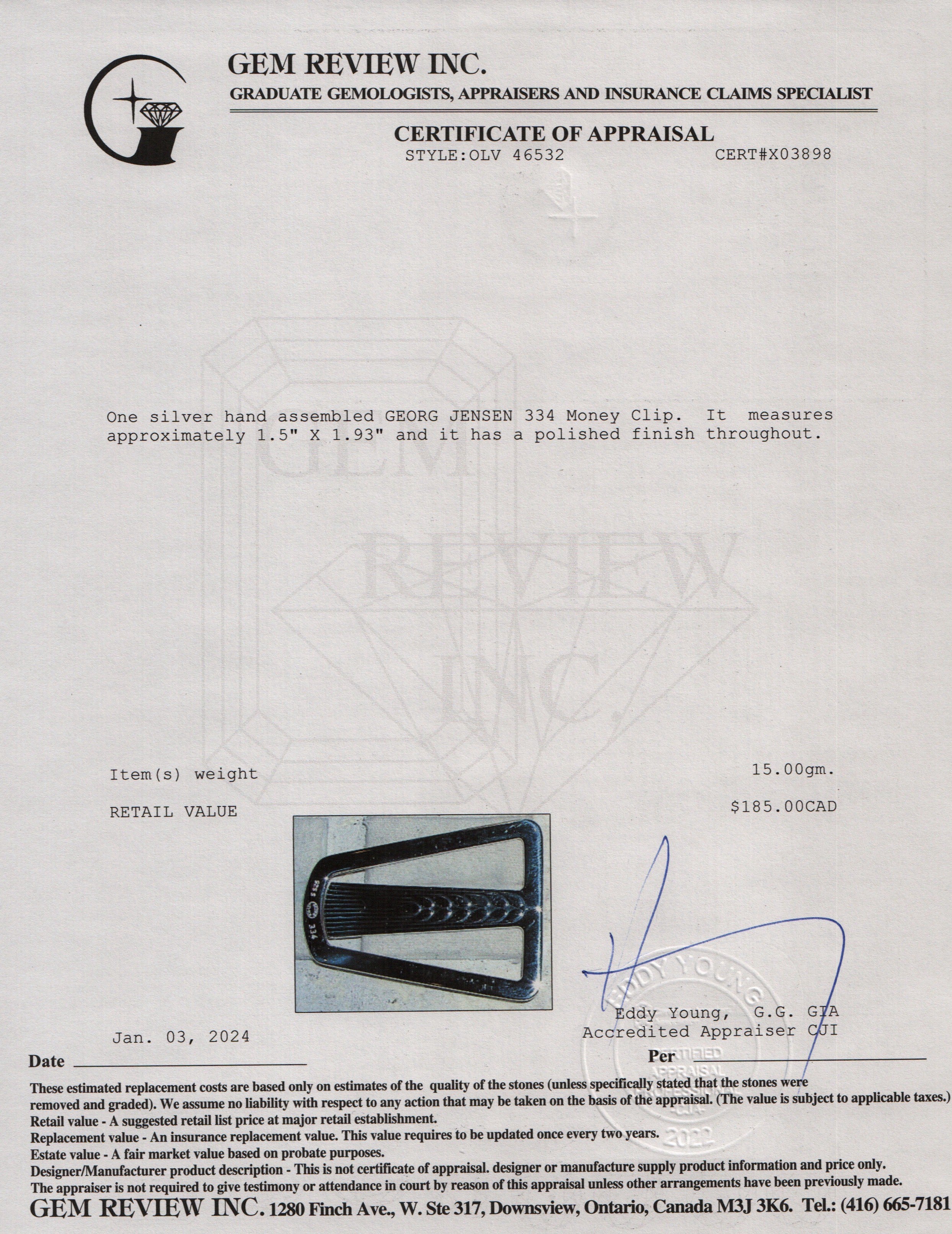 Georg Jensen Sterling Silver 334 Money Clip w/ Box