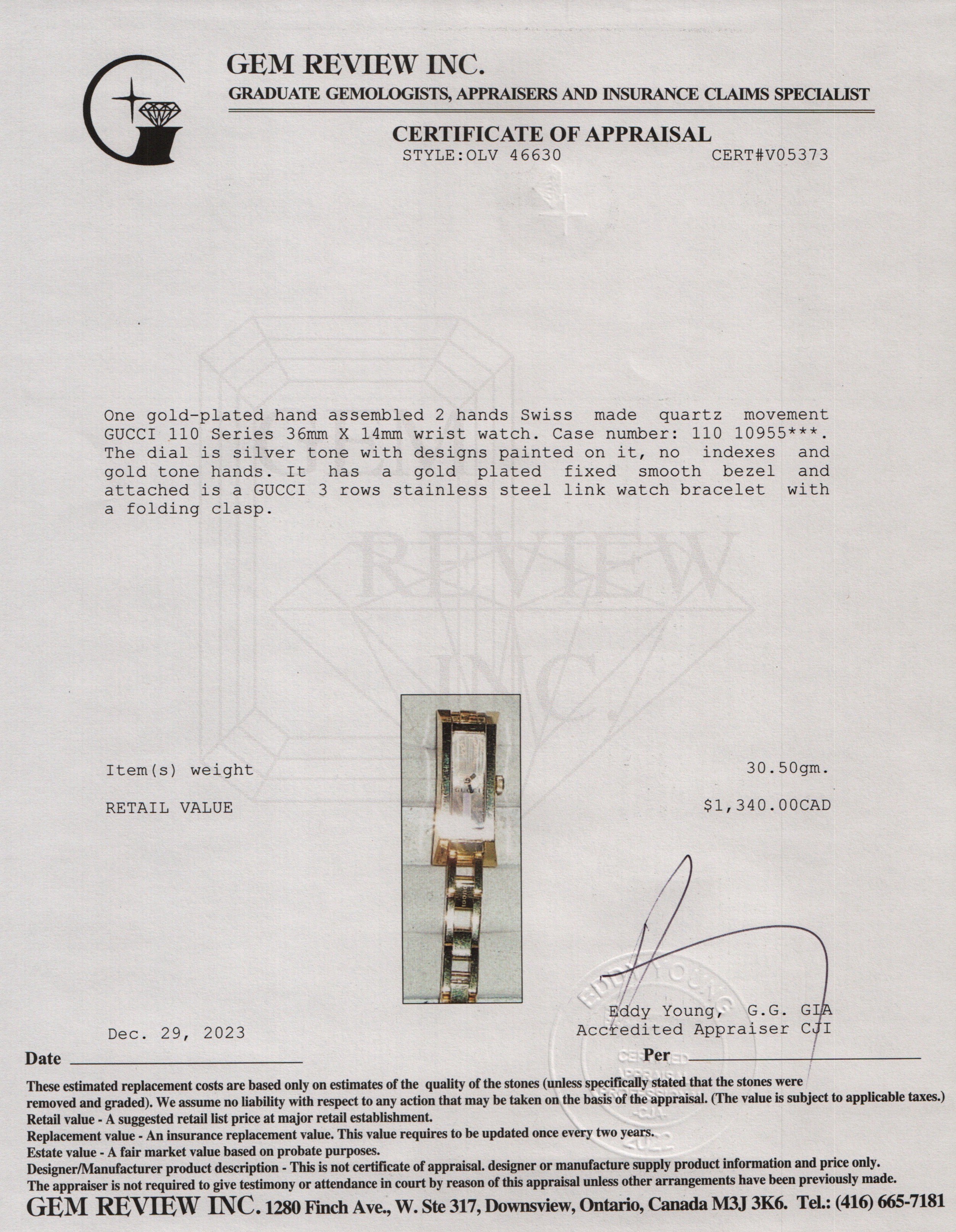 Gucci Gold Plated Stainless Steel 110 Series Watch