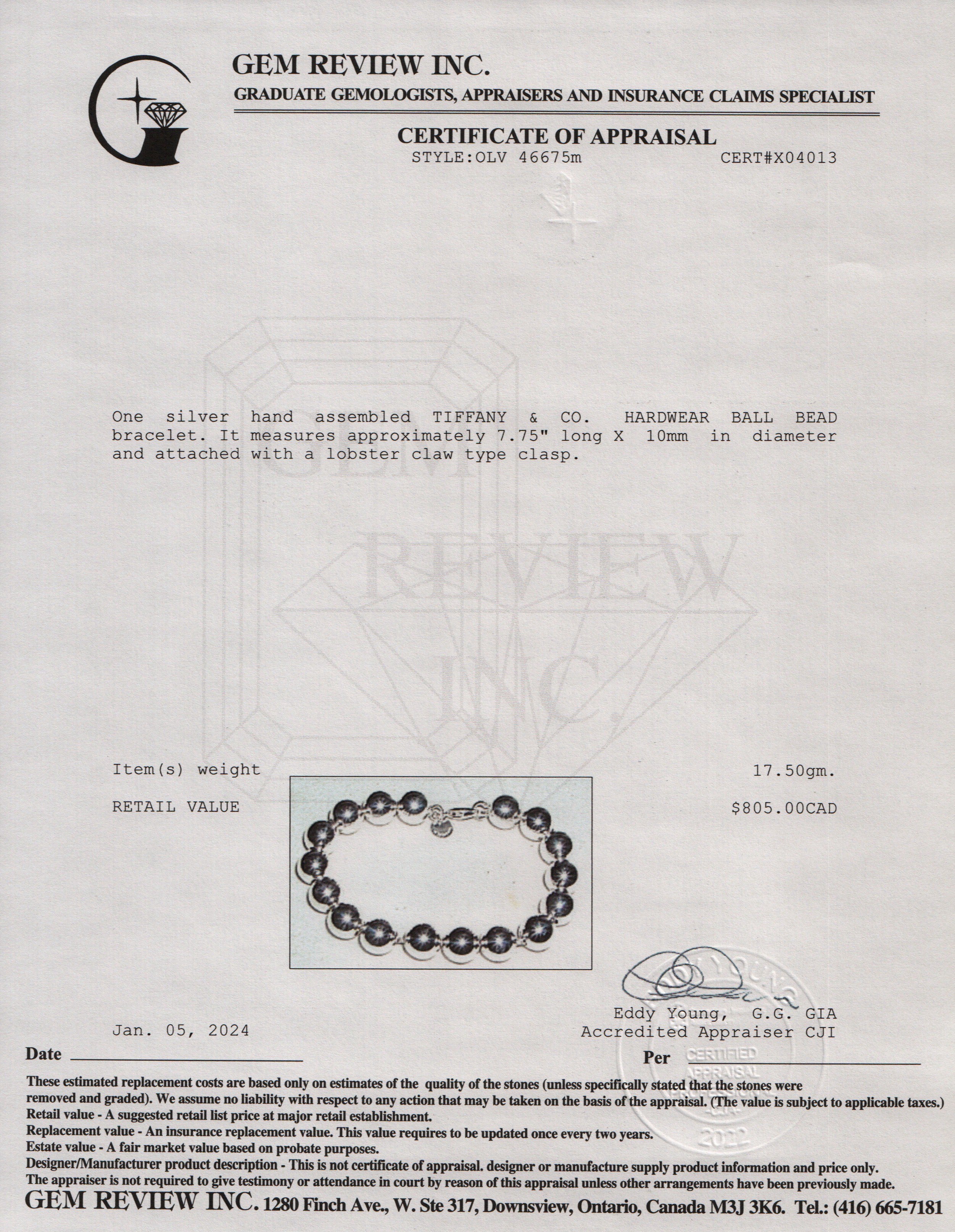 Tiffany & Co. Sterling Silver 10 MM HardWear Ball Bracelet