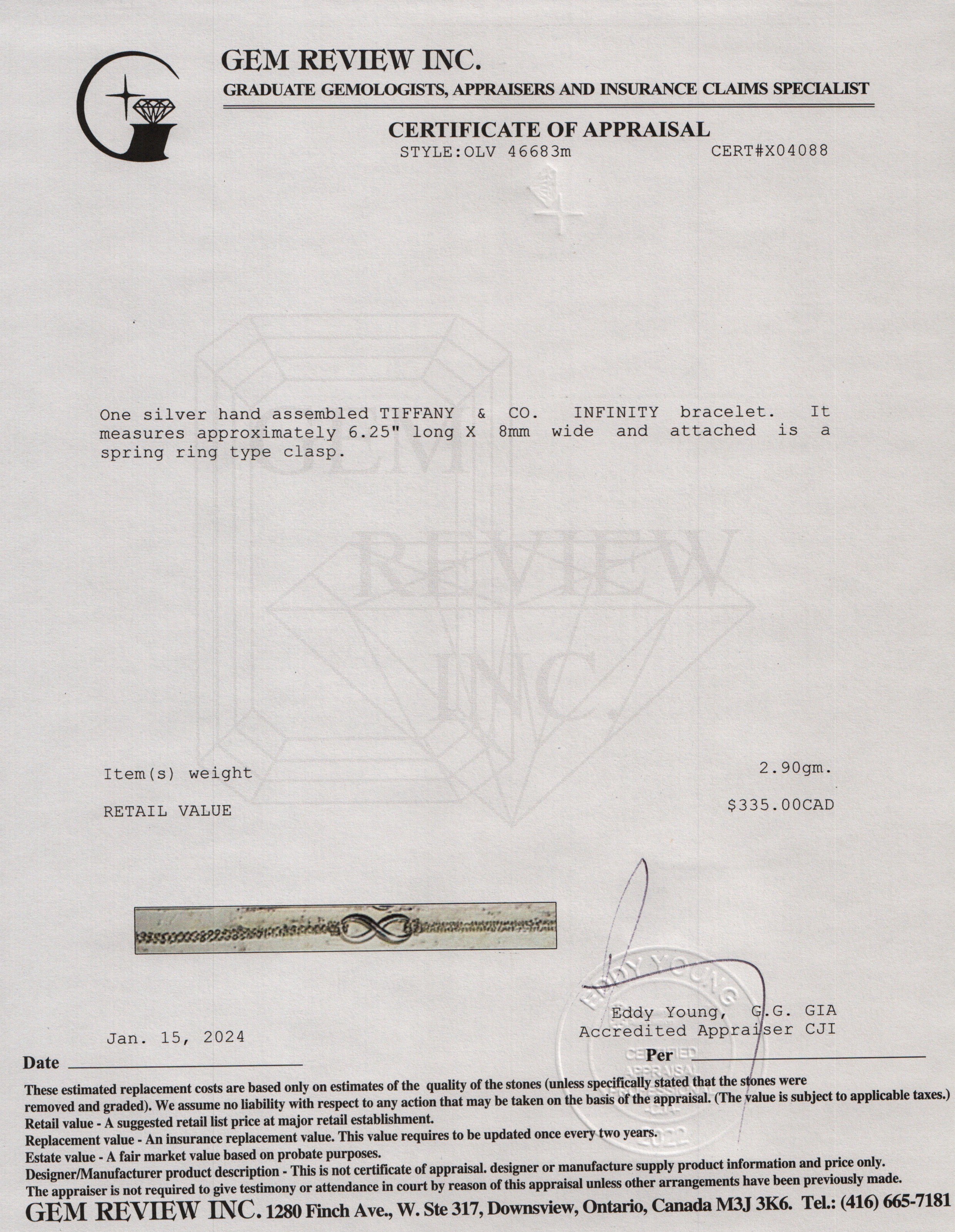 Tiffany & Co. Sterling Silver Infinity Bracelet