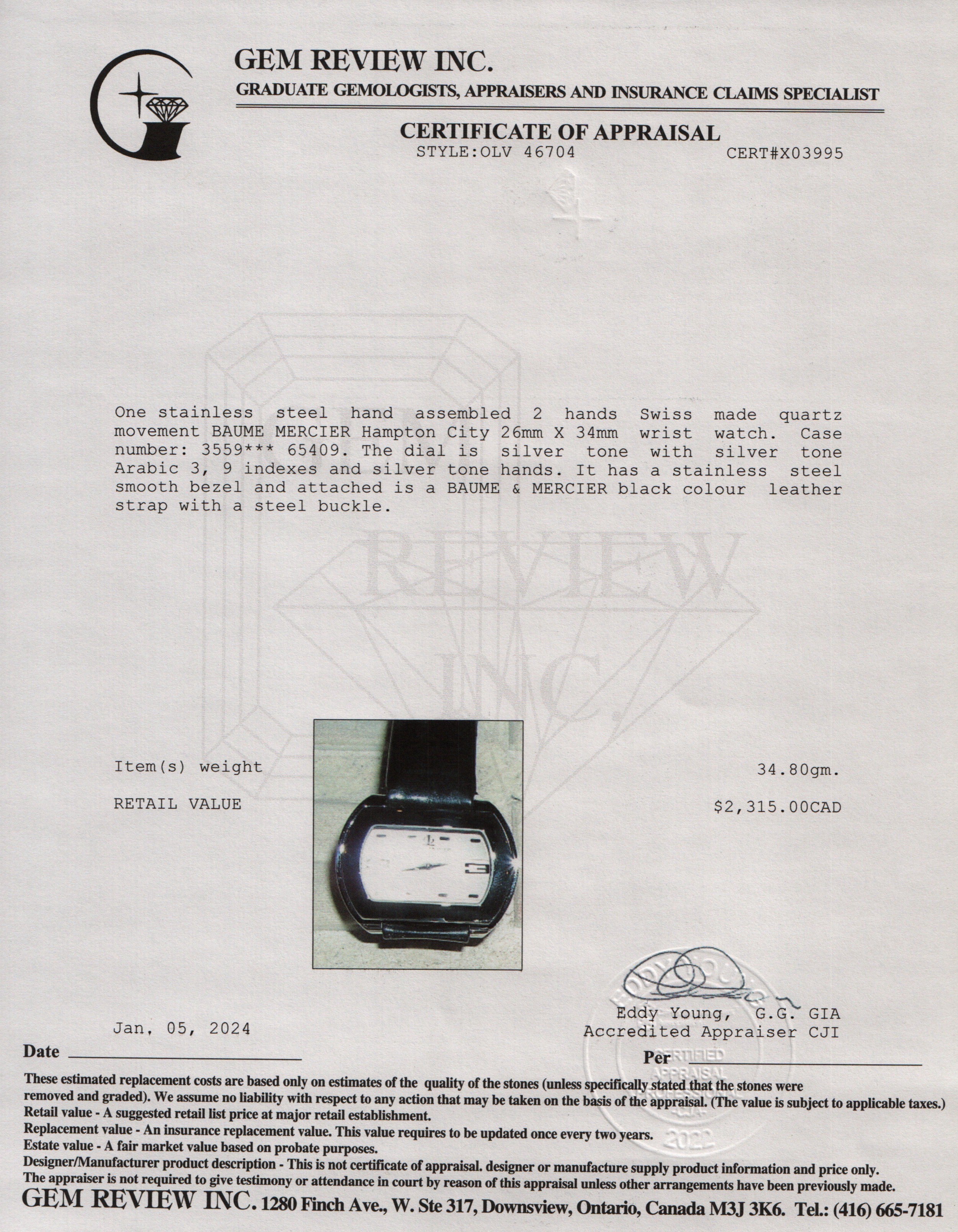 Baume & Mercier Stainless Steel Hampton City Watch