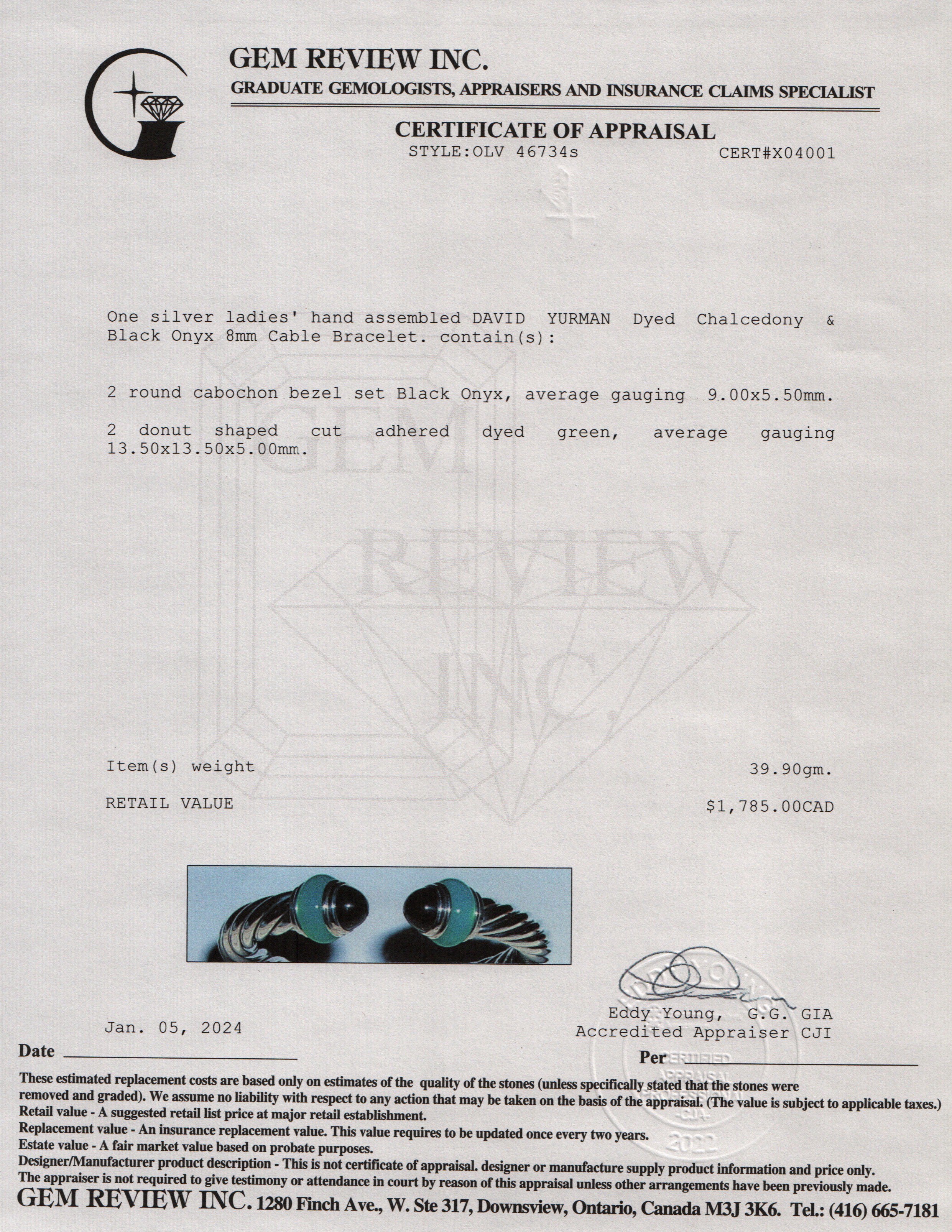 David Yurman Sterling Silver Dyed Chalcedony & Black Onyx 8 MM Cable Bracelet