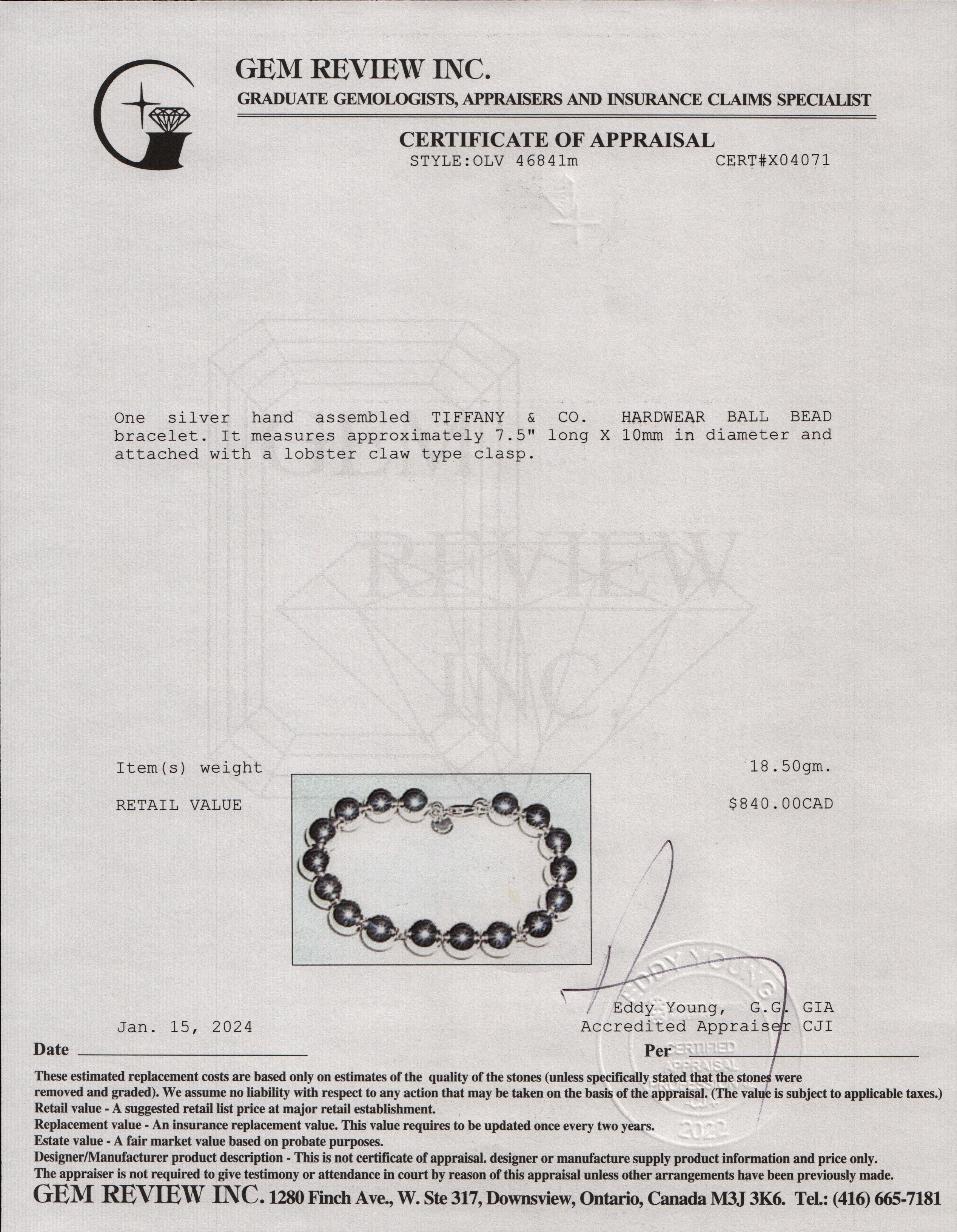 Tiffany & Co. Sterling Silver 10 MM HardWear Ball Bracelet
