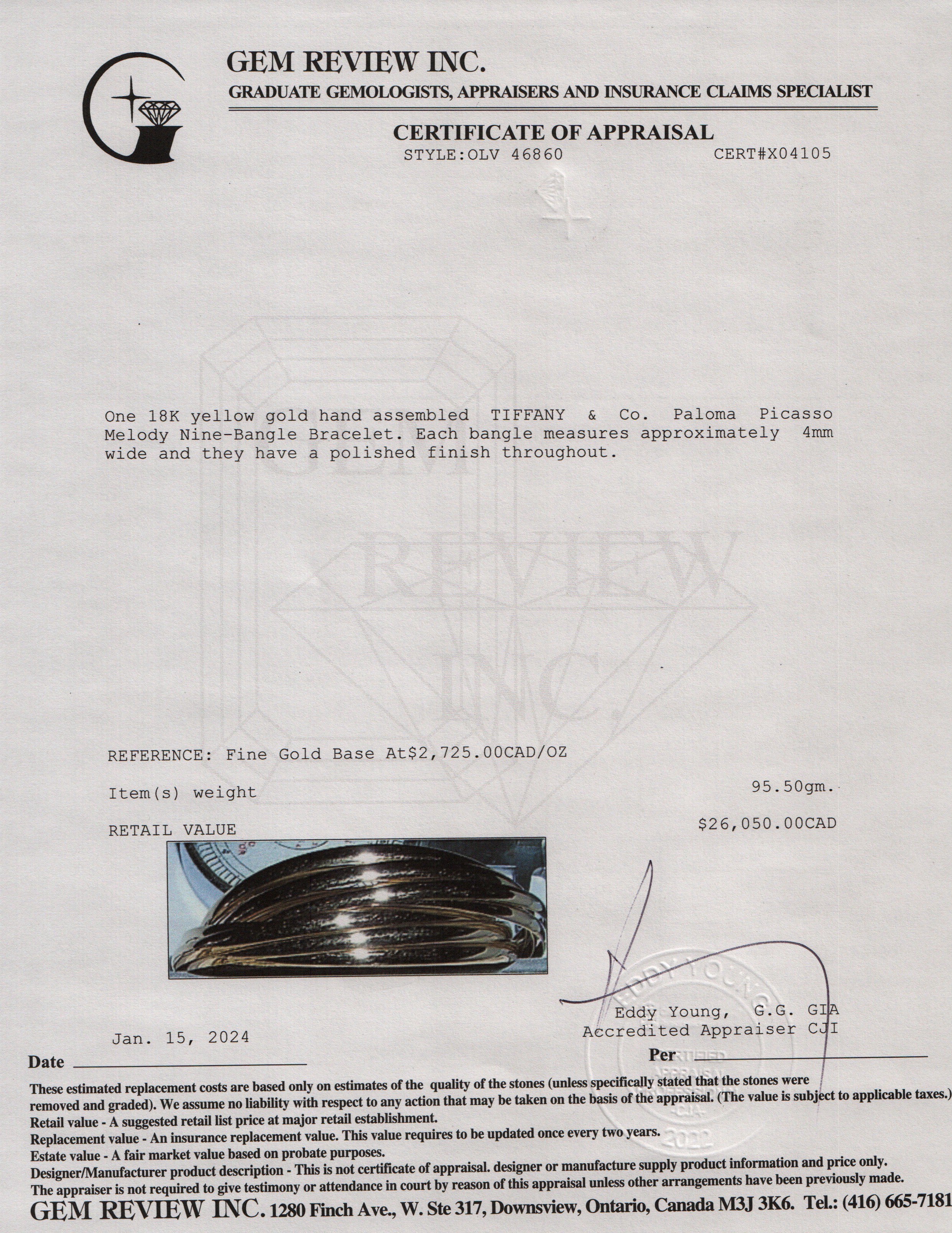 Tiffany & Co. Paloma Picasso 18k Yellow Gold Melody Nine-Bangle Bracelet