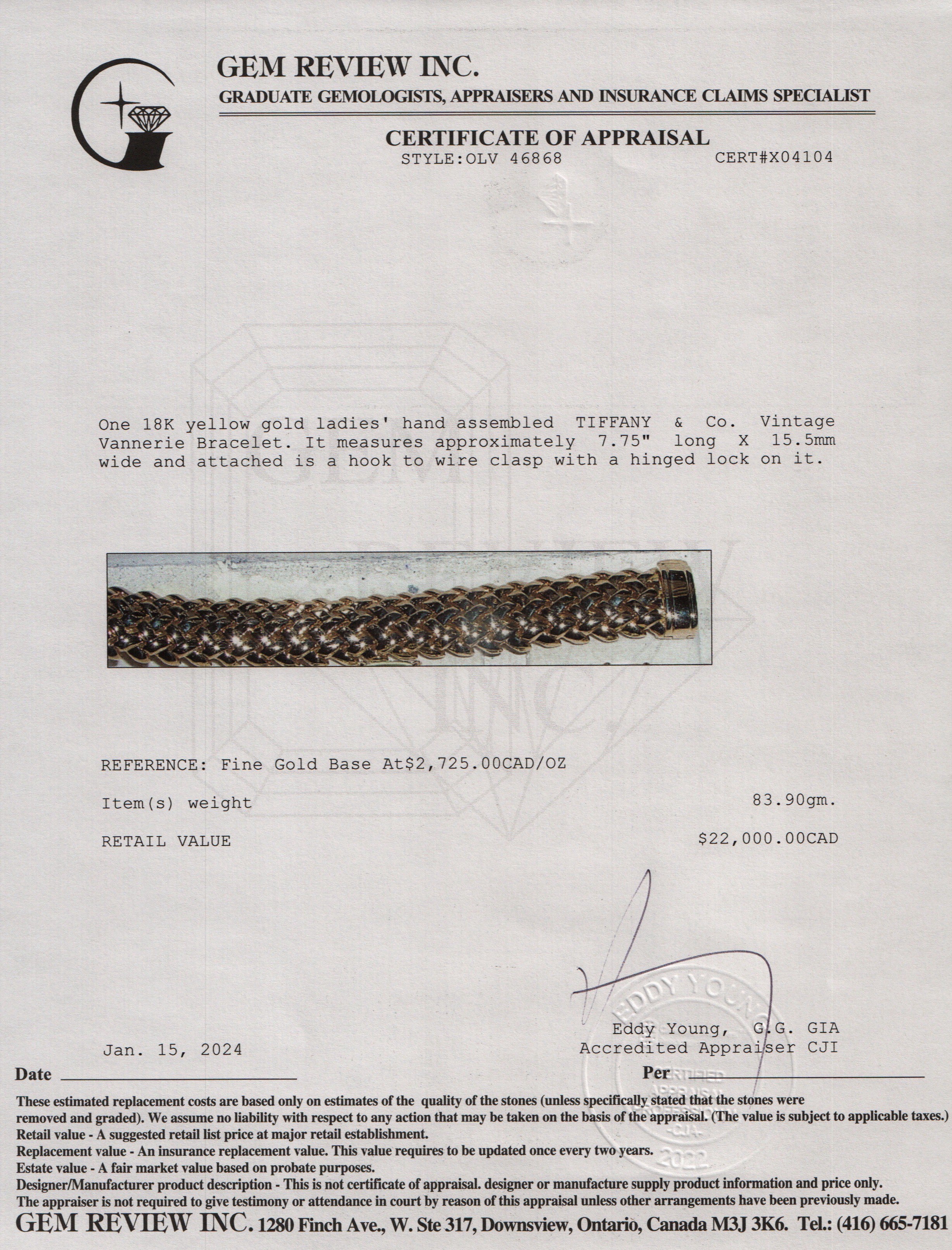 Tiffany & Co. Vintage 18k Yellow Gold Vannerie Bracelet