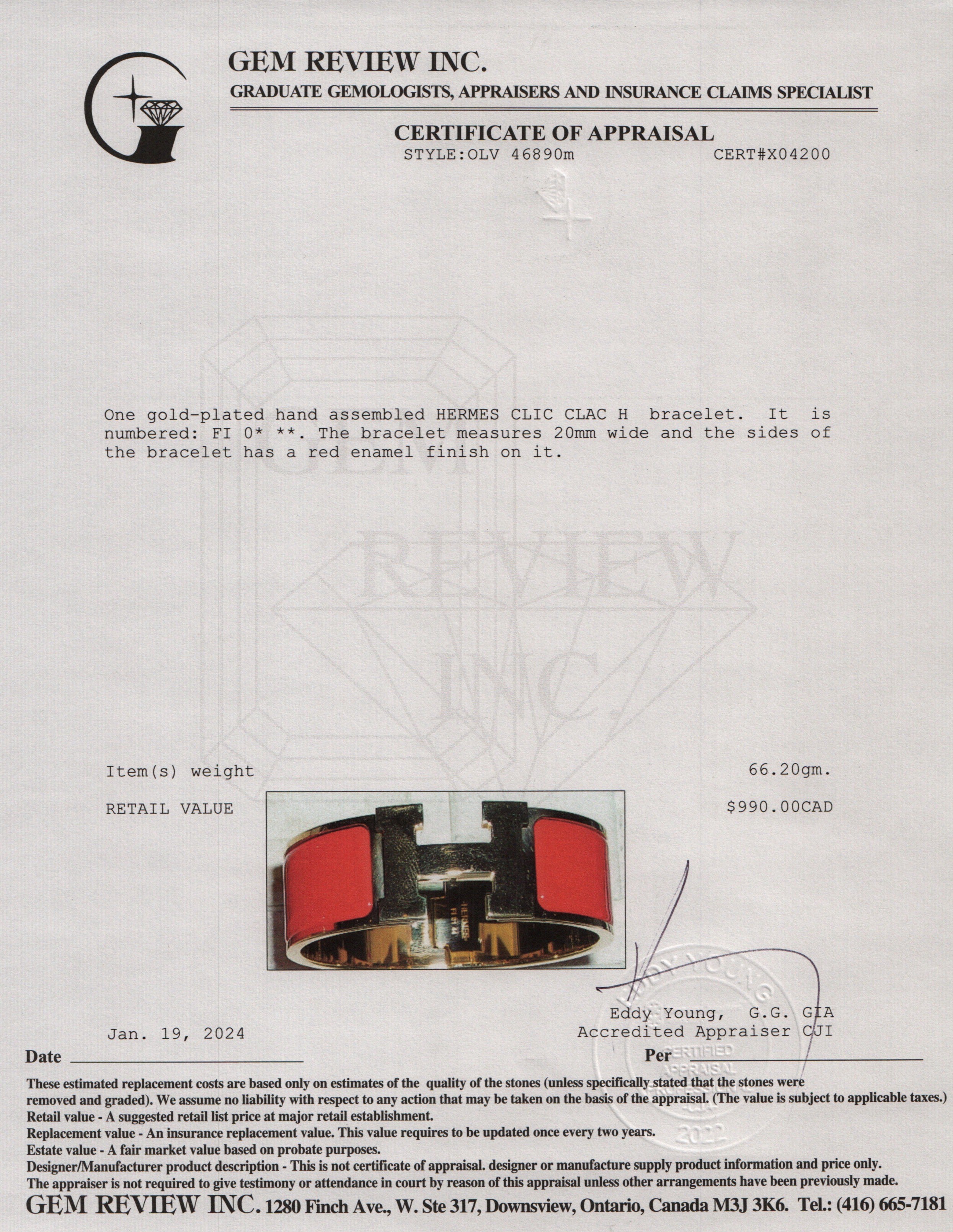 Hermes Gold-Plated Red Enamel Clic Clac H Bracelet