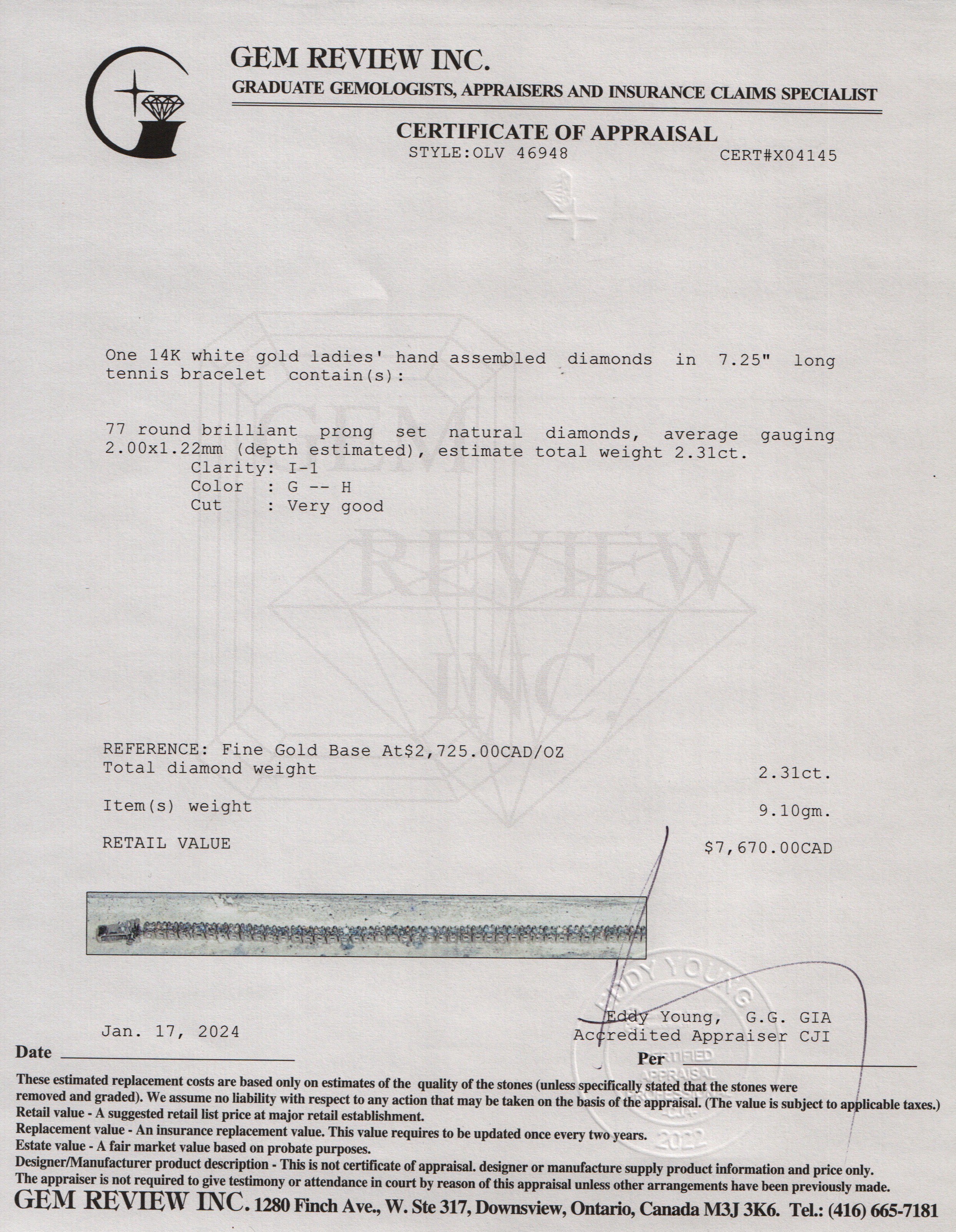 14k White Gold 2.31 tcw Diamond Tennis Bracelet