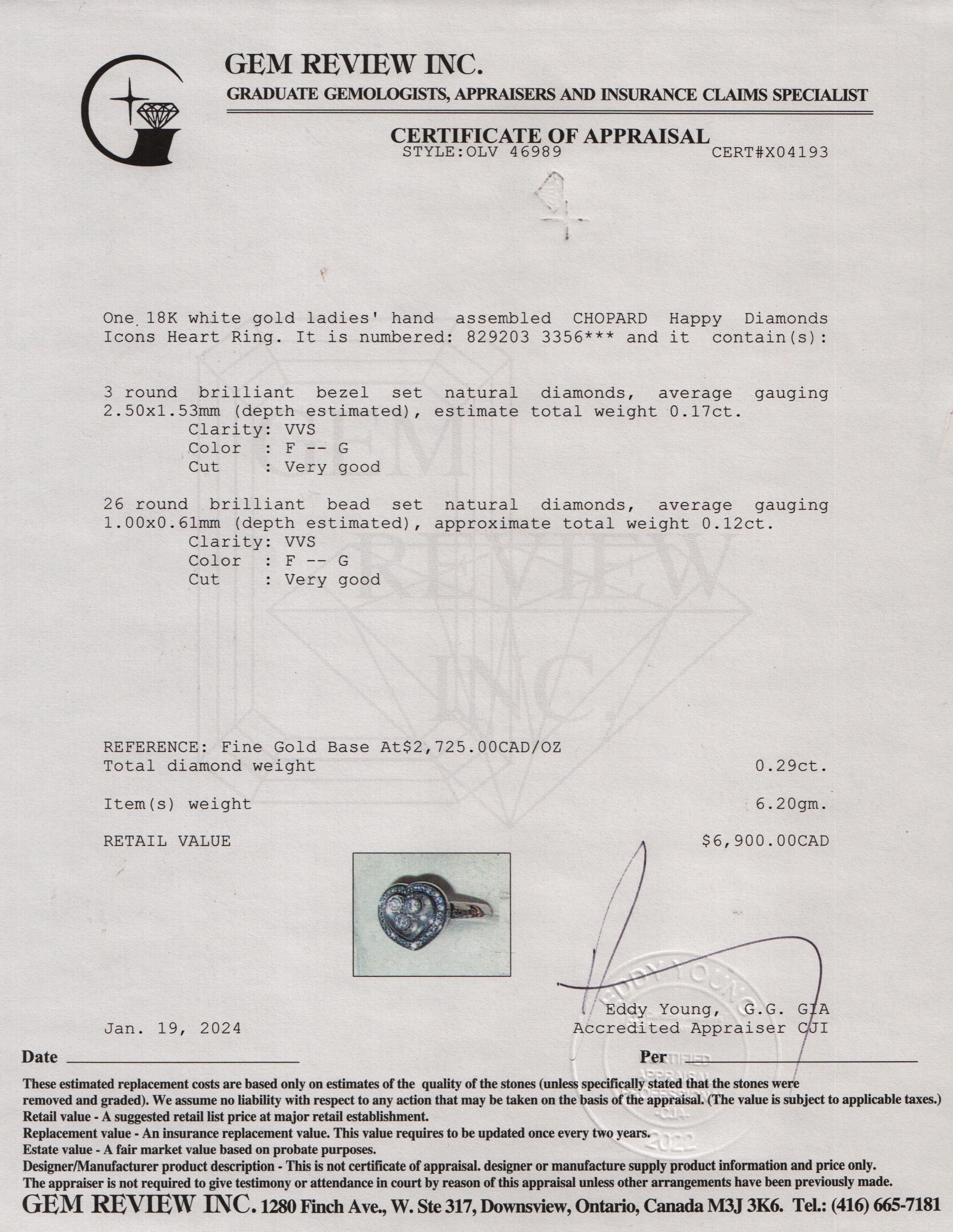 Chopard 18k White Gold Happy Diamonds Icons Heart Ring, Size 4.5