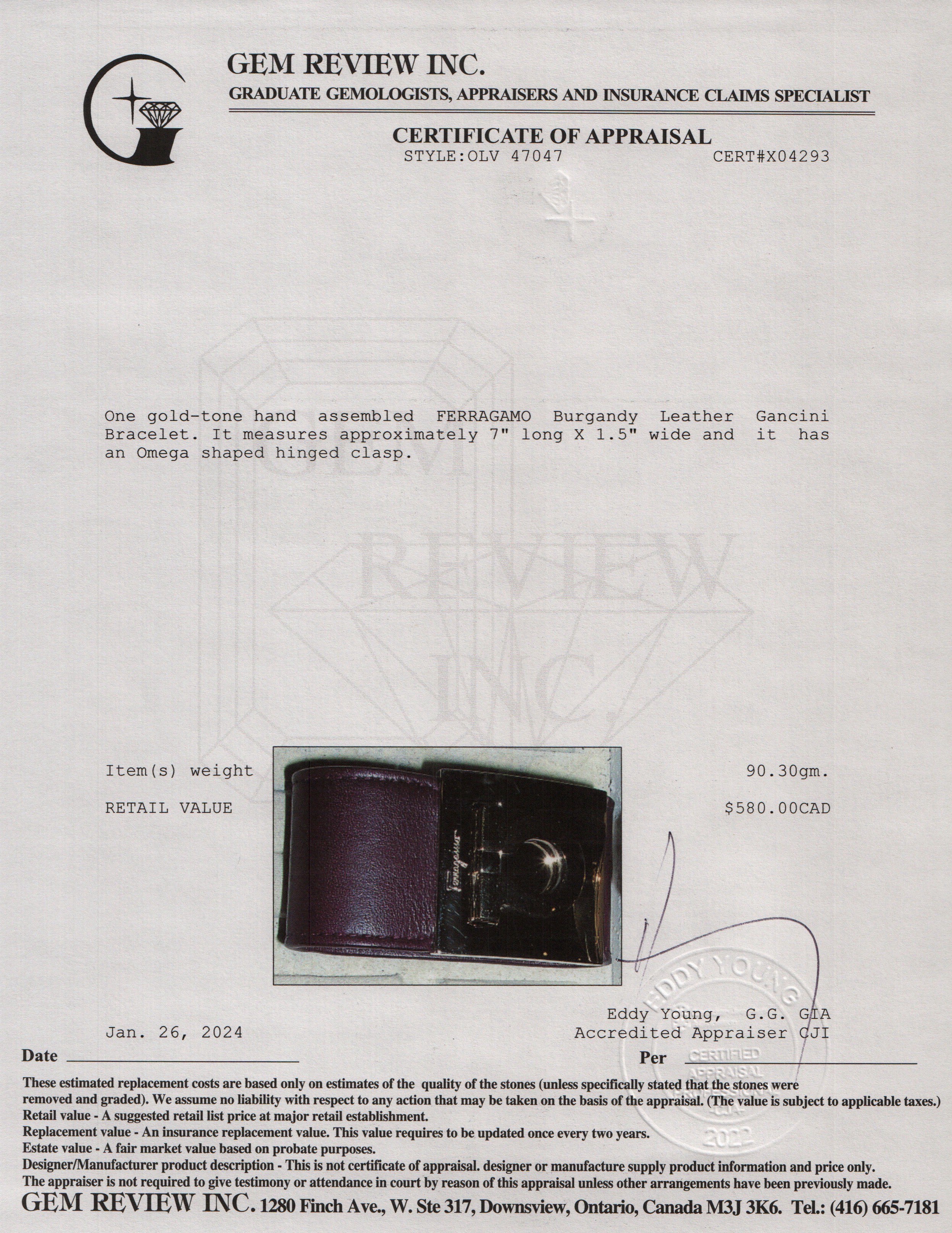 Ferragamo Gold-Plated Gancini Wide Burgundy Leather Bracelet