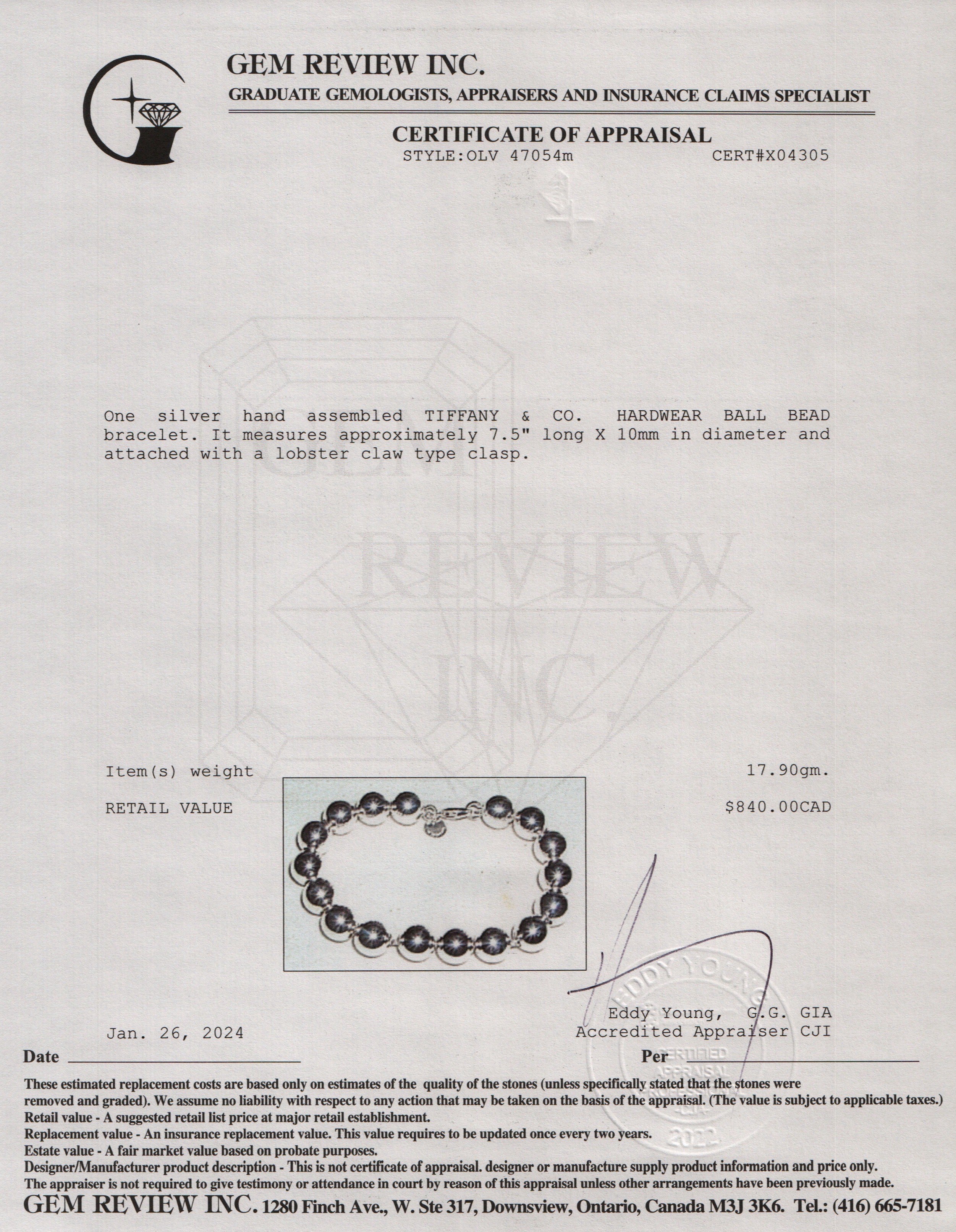 Tiffany & Co. Sterling Silver 10 MM HardWear Ball Bracelet