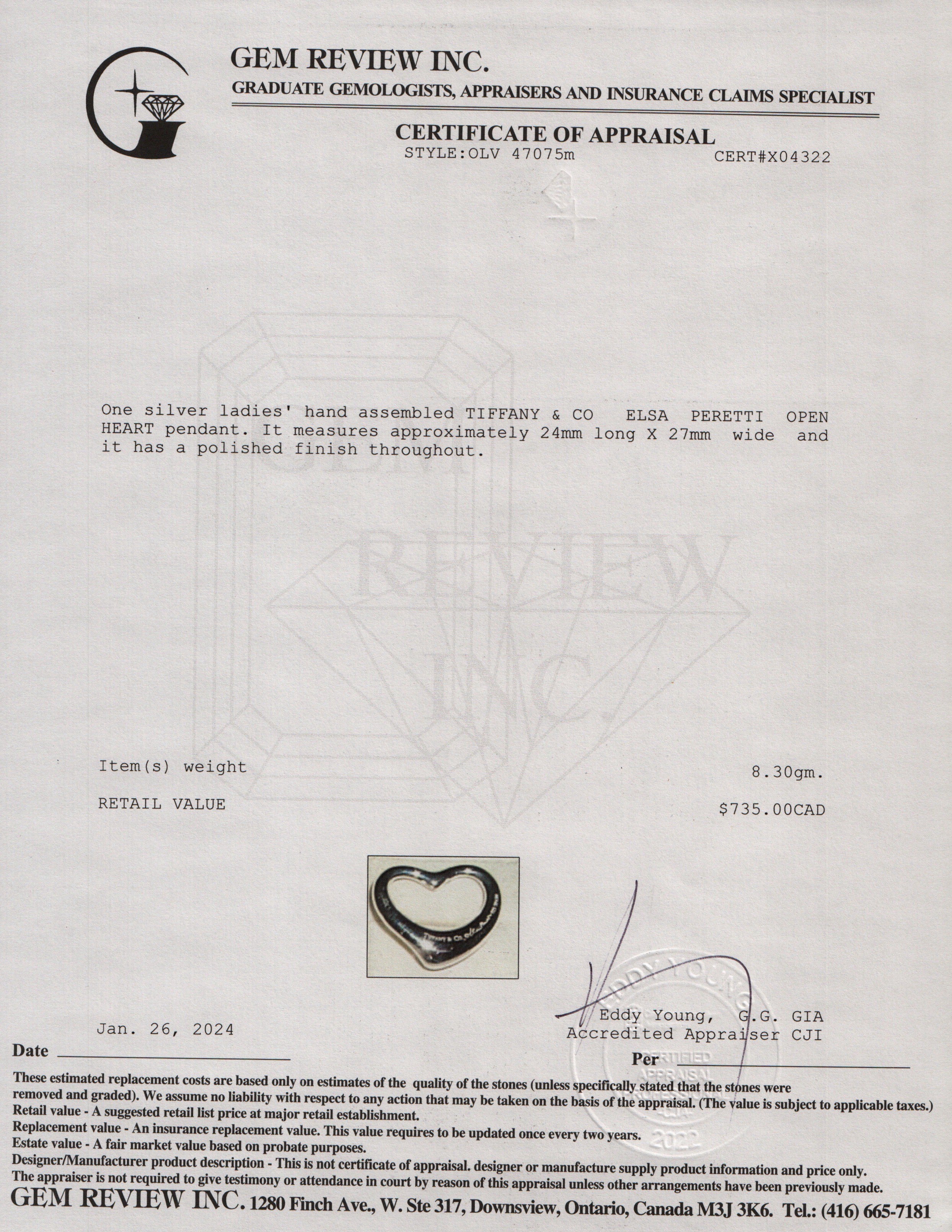 Tiffany & Co. Elsa Peretti Large 27 MM Open Heart Pendant