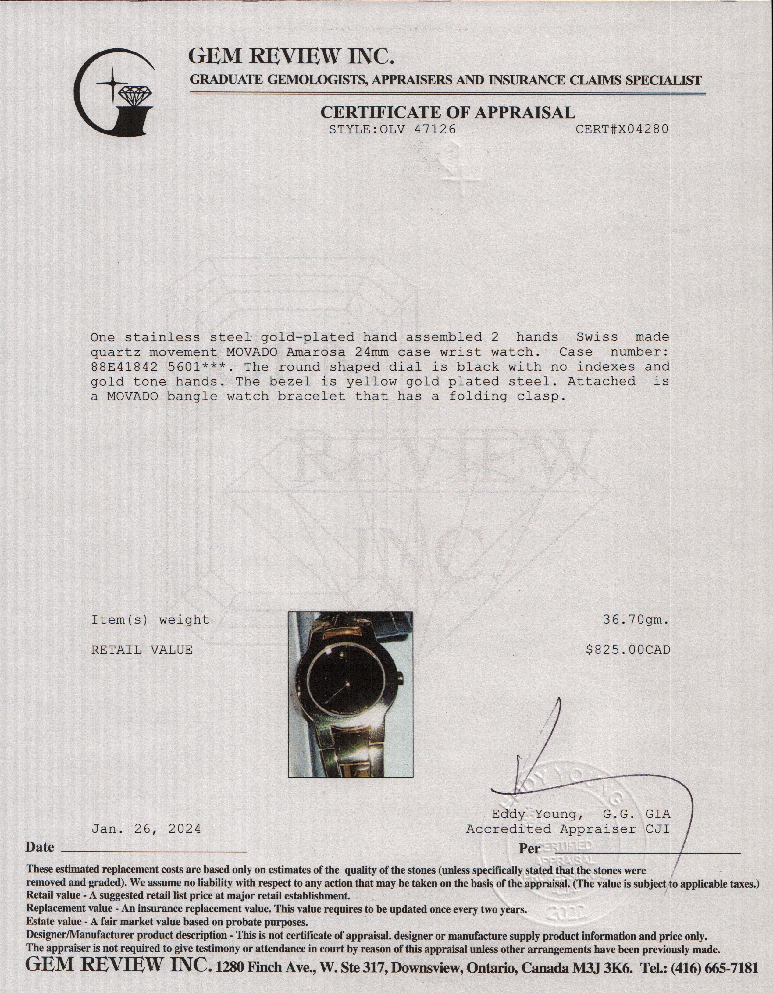 Movado Gold-Plated Stainless Steel Amarosa 24 MM Watch