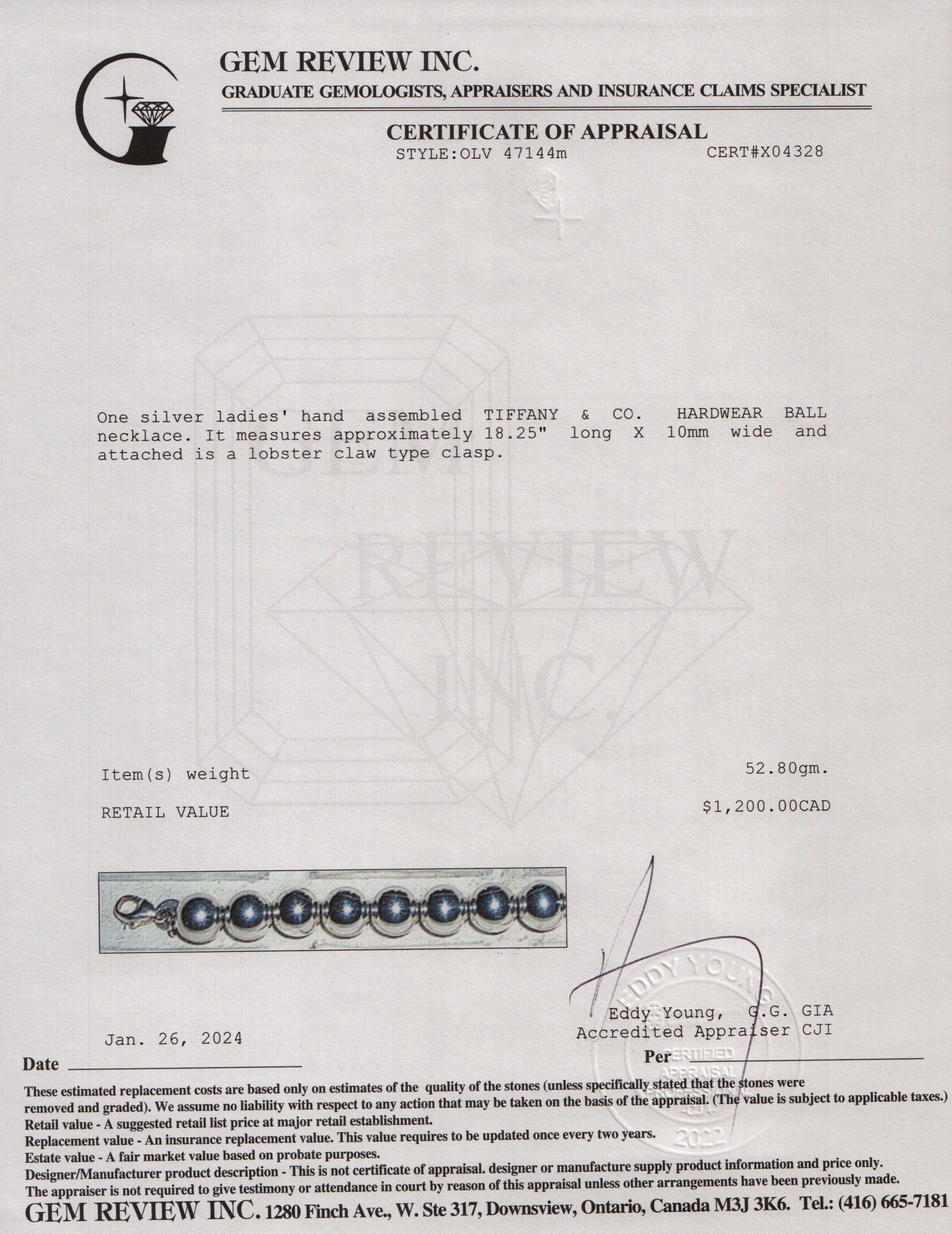 Tiffany & Co. Sterling Silver 10 MM HardWear Ball Necklace