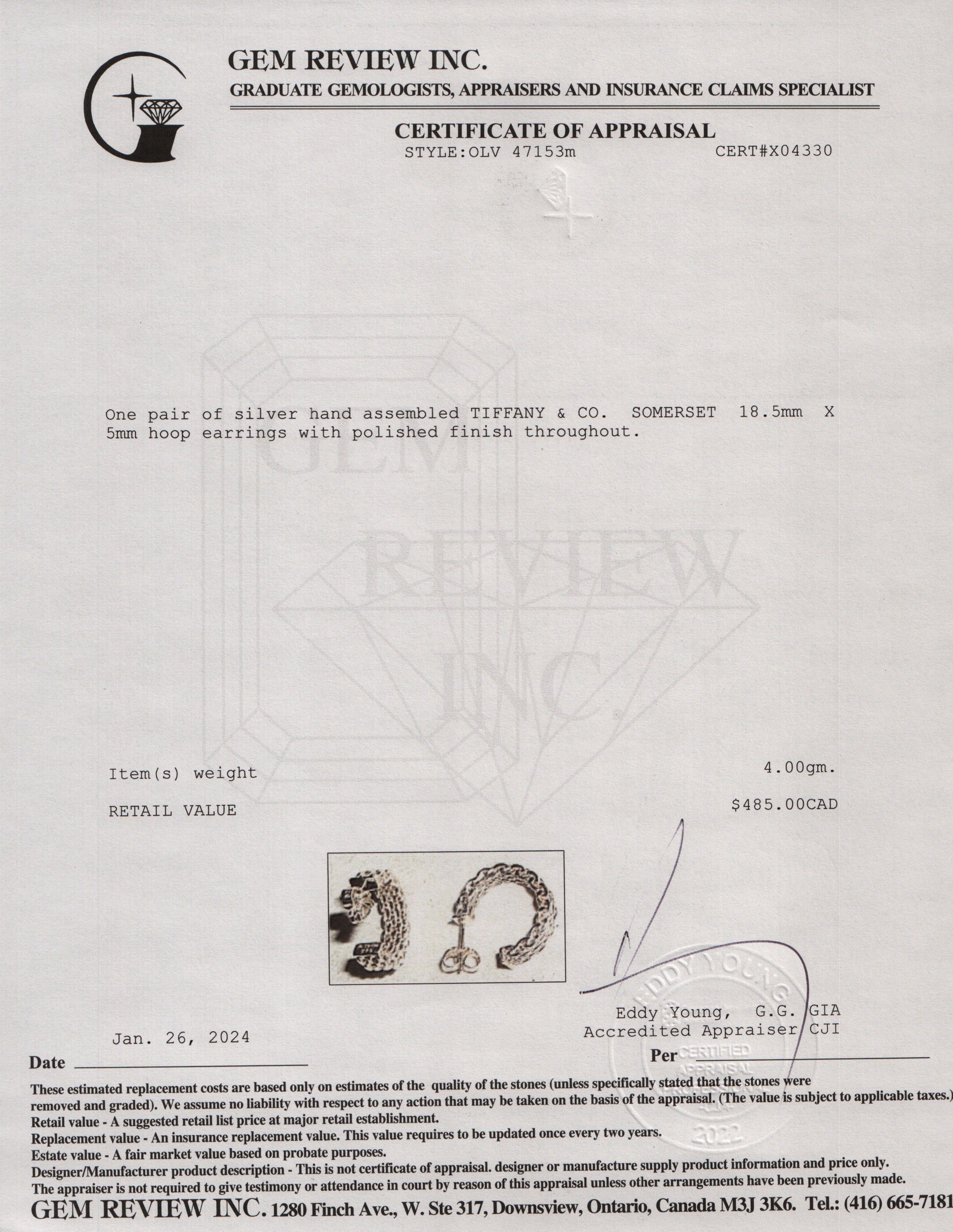 Tiffany & Co. Sterling Silver Small Somerset Hoop Earrings