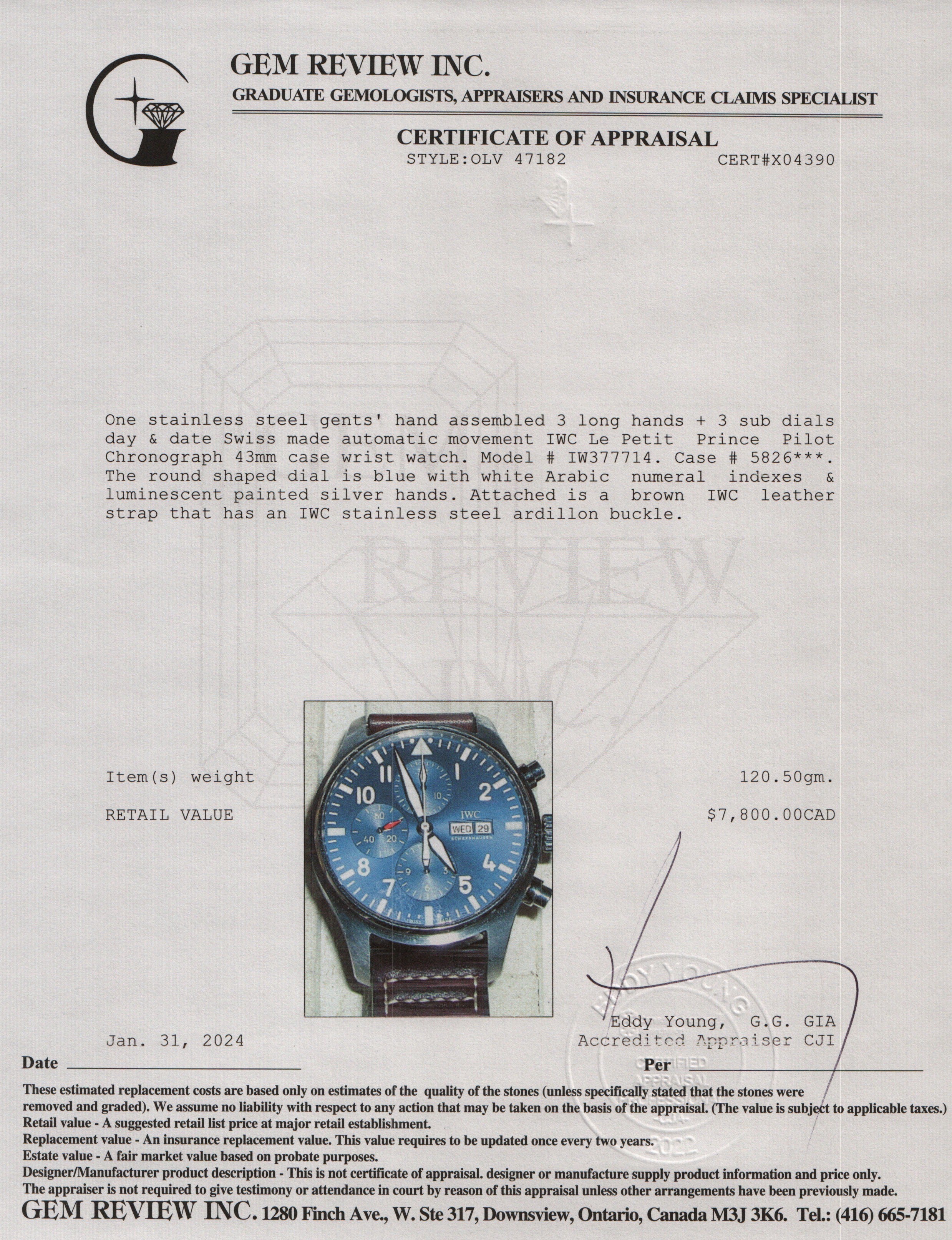 IWC Stainless Steel Le Petit Prince 43 MM Pilot Chronograph Automatic Watch
