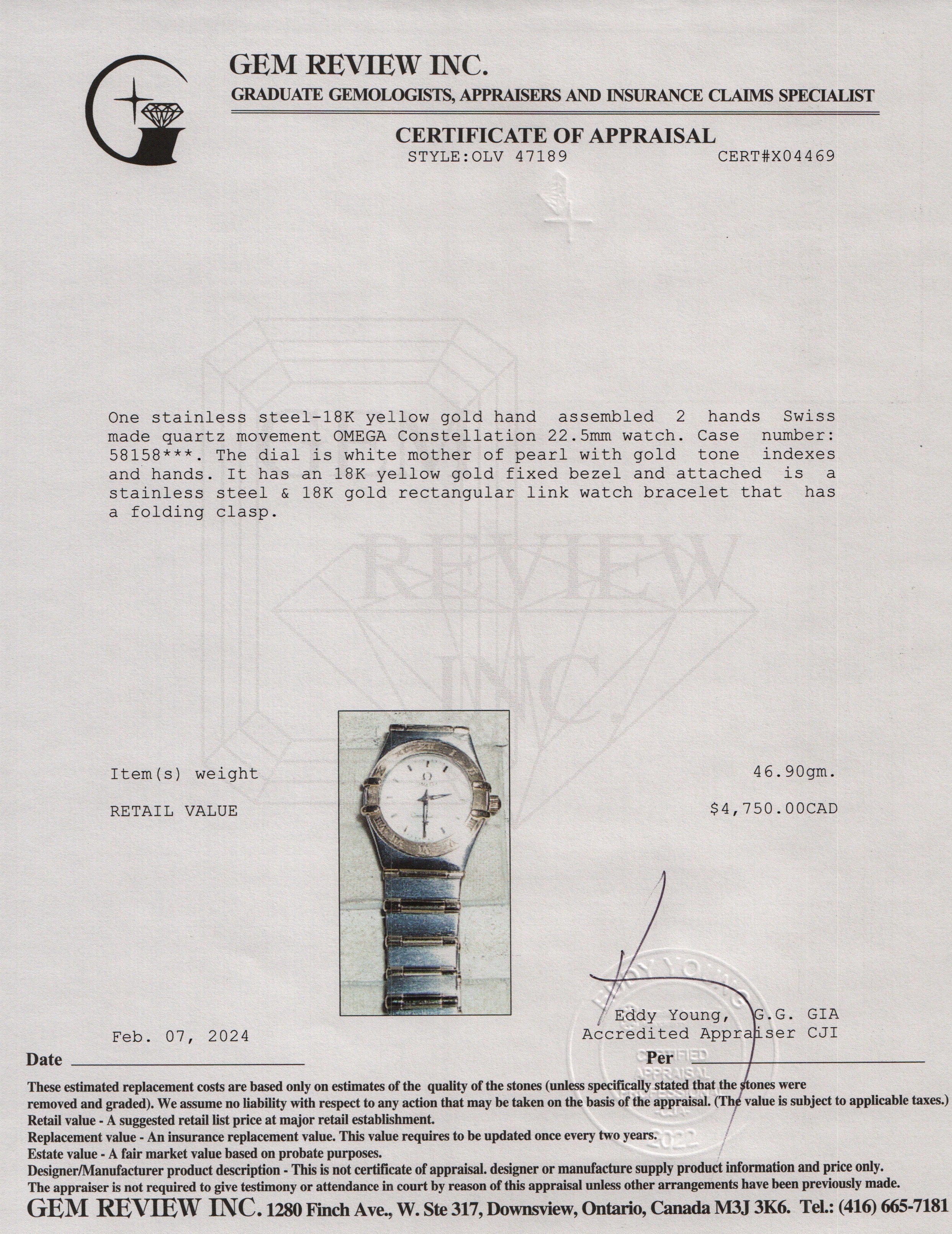 Omega Stainless Steel & 18k Yellow Gold Constellation 22.5 MM Watch