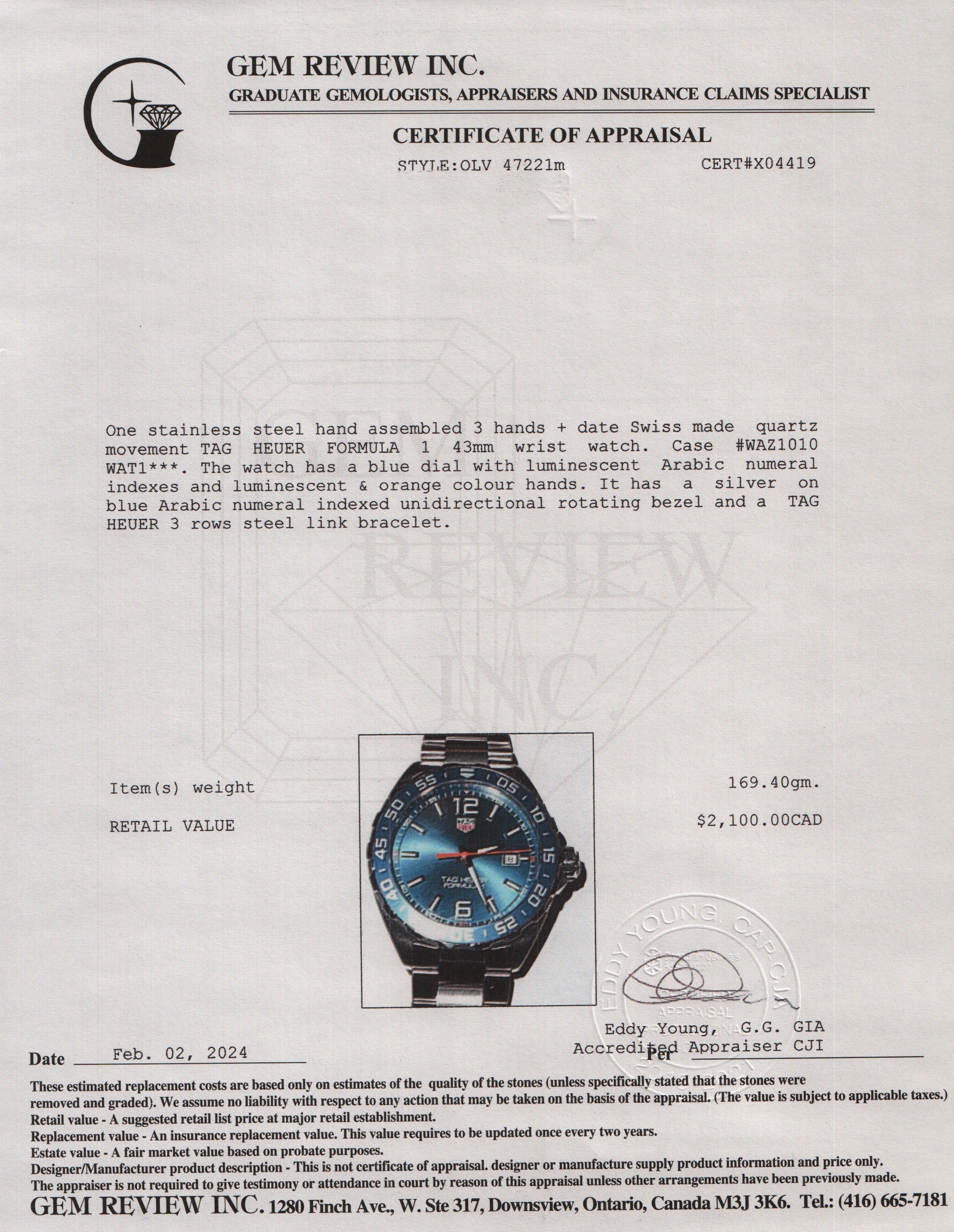 Tag Heuer Stainless Steel Formula 1 43 MM Watch