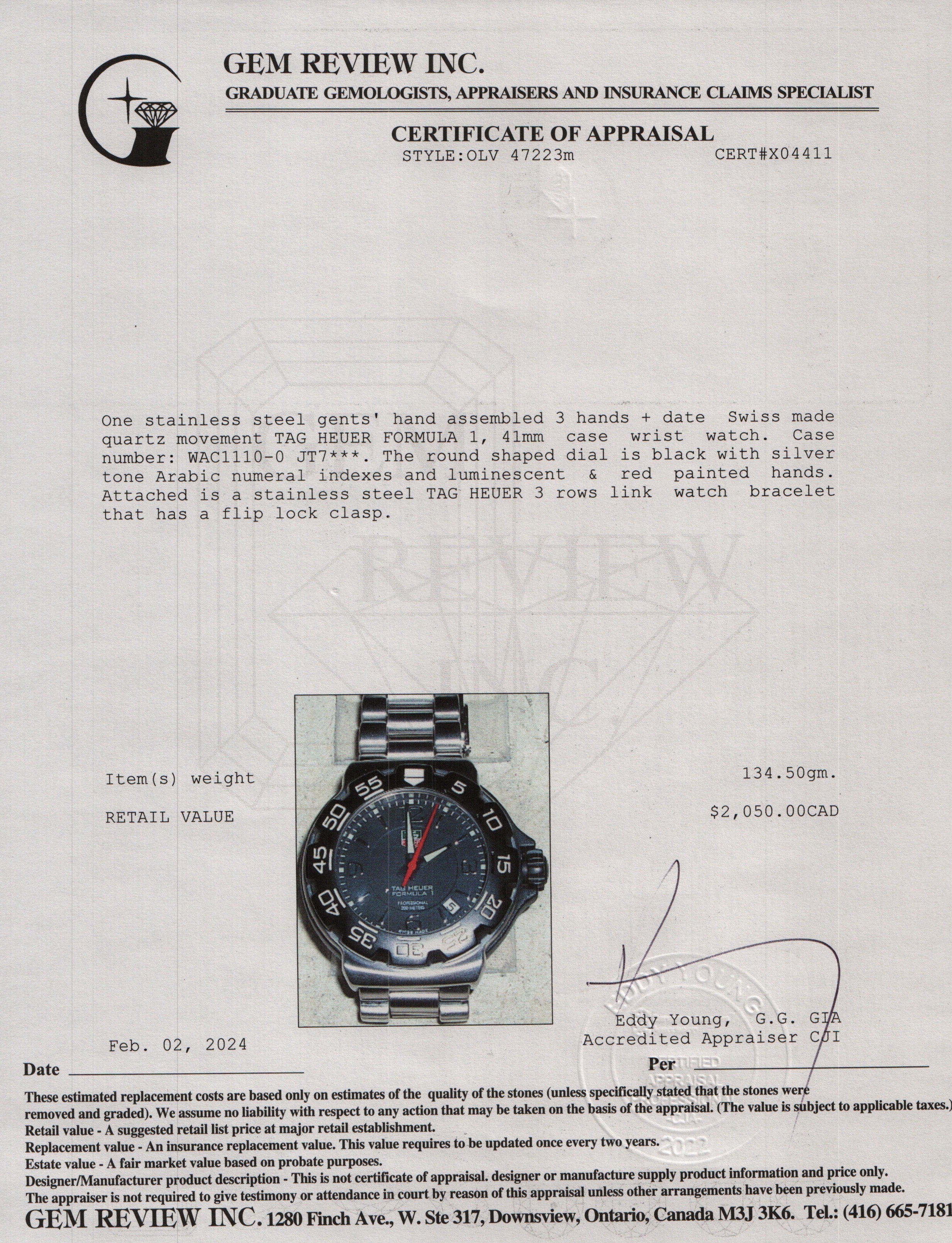 Tag Heuer Stainless Steel Formula 1 41 MM Watch w/ Box