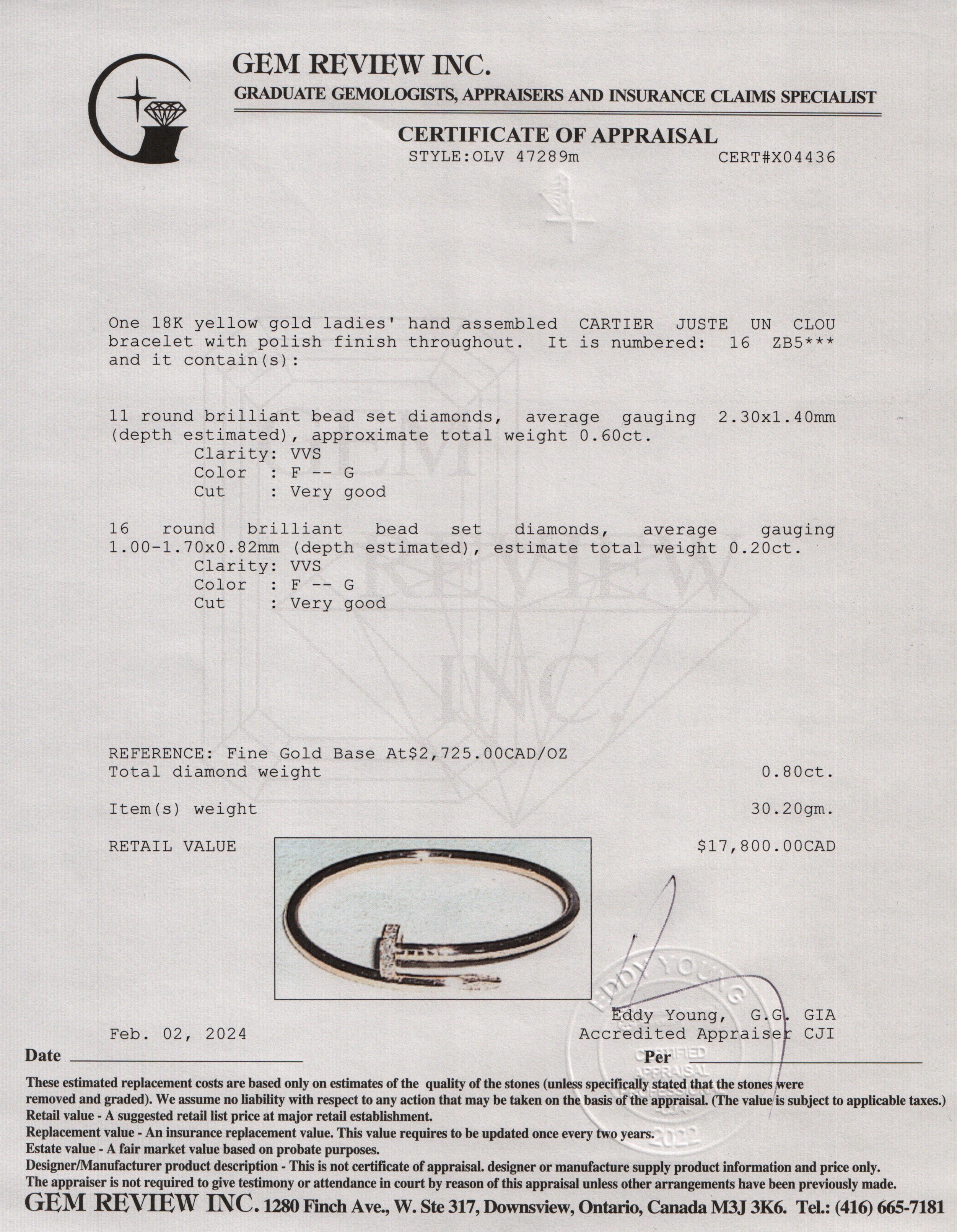 Cartier 18k Rose Gold Diamond Juste Un Clou Bracelet, Size 16