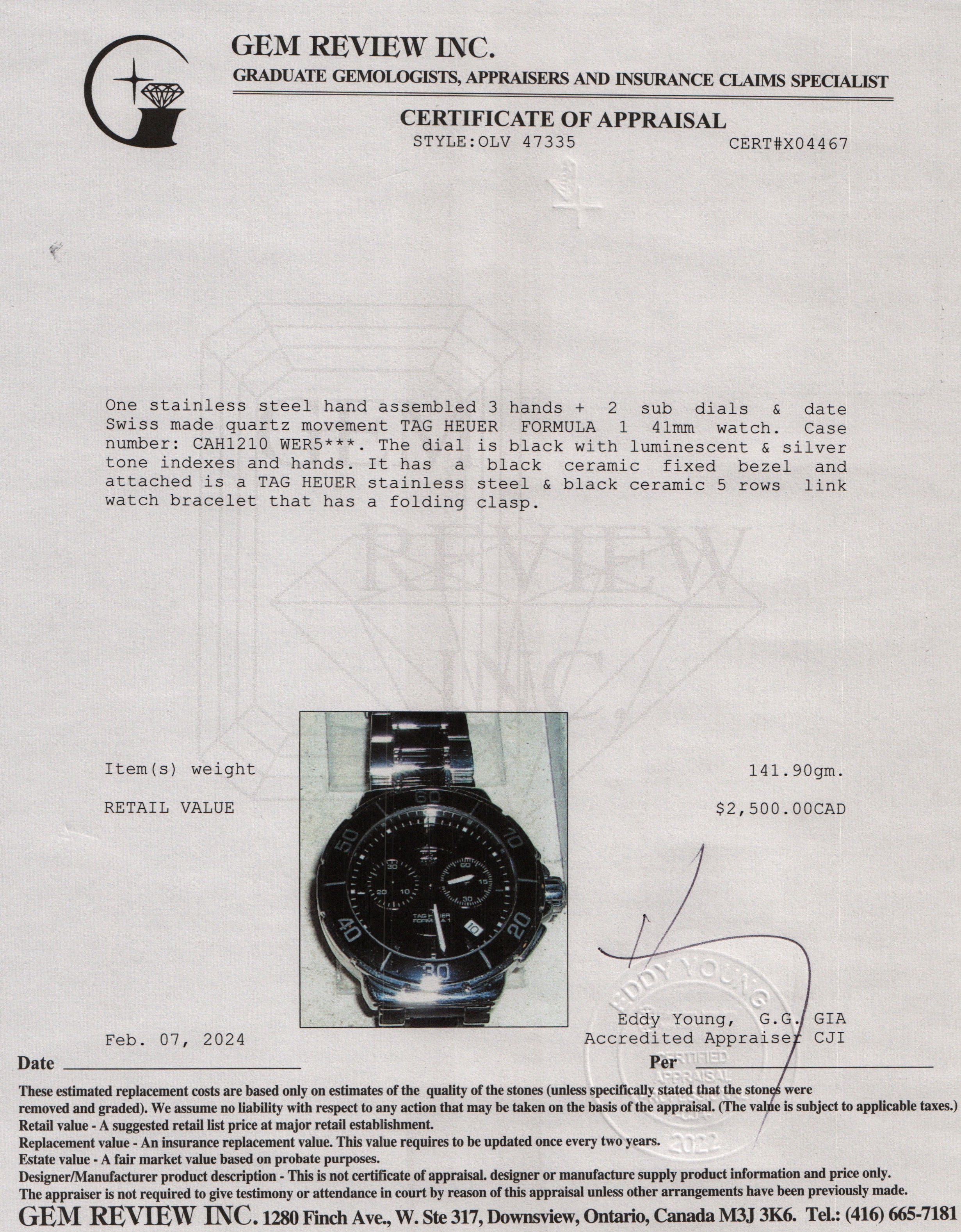 Tag Heuer Stainless Steel & Black Ceramic Formula 1 Chronograph 41 MM Watch