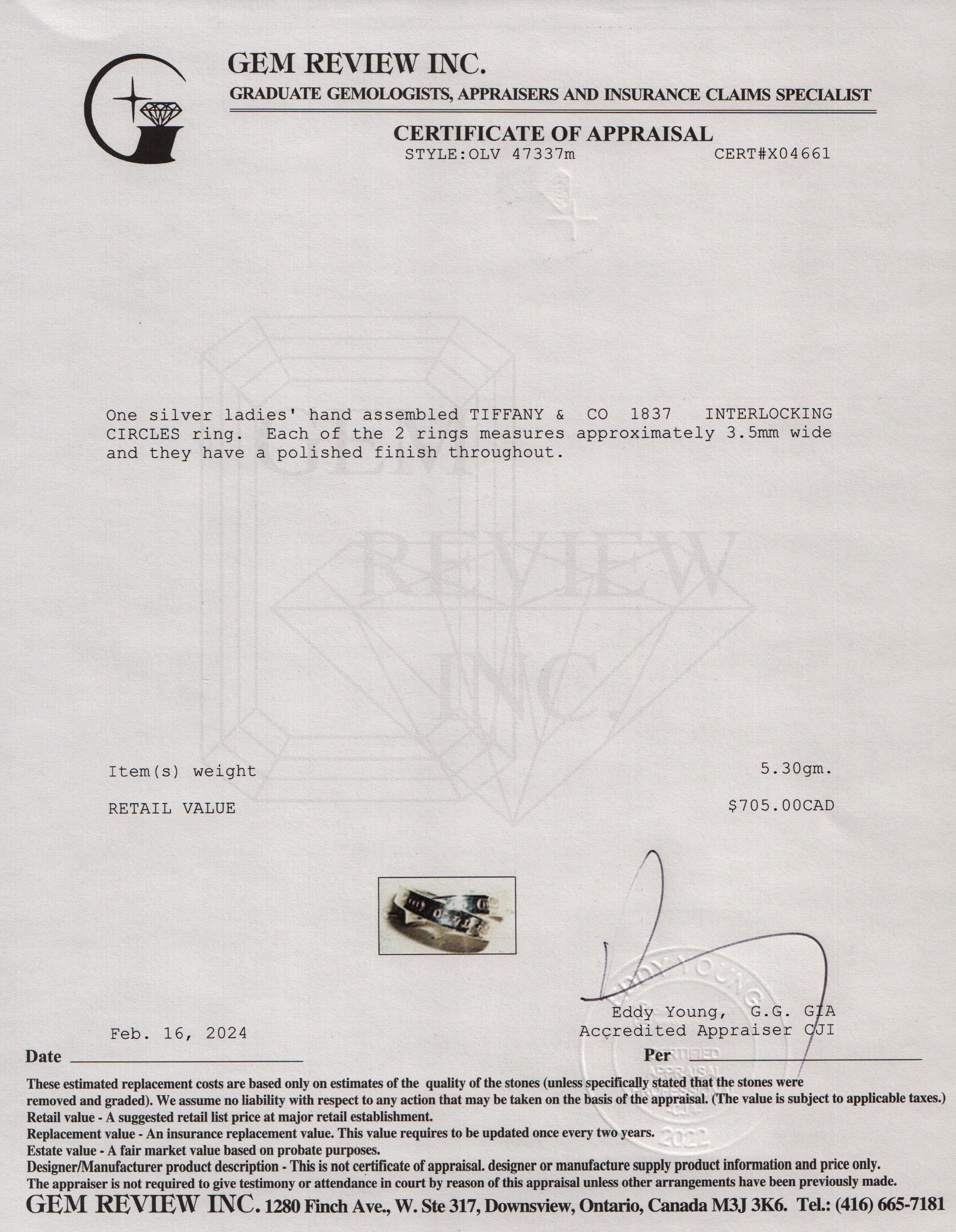 Tiffany & Co. 1837 Interlocking Circles Ring, Size 7.5