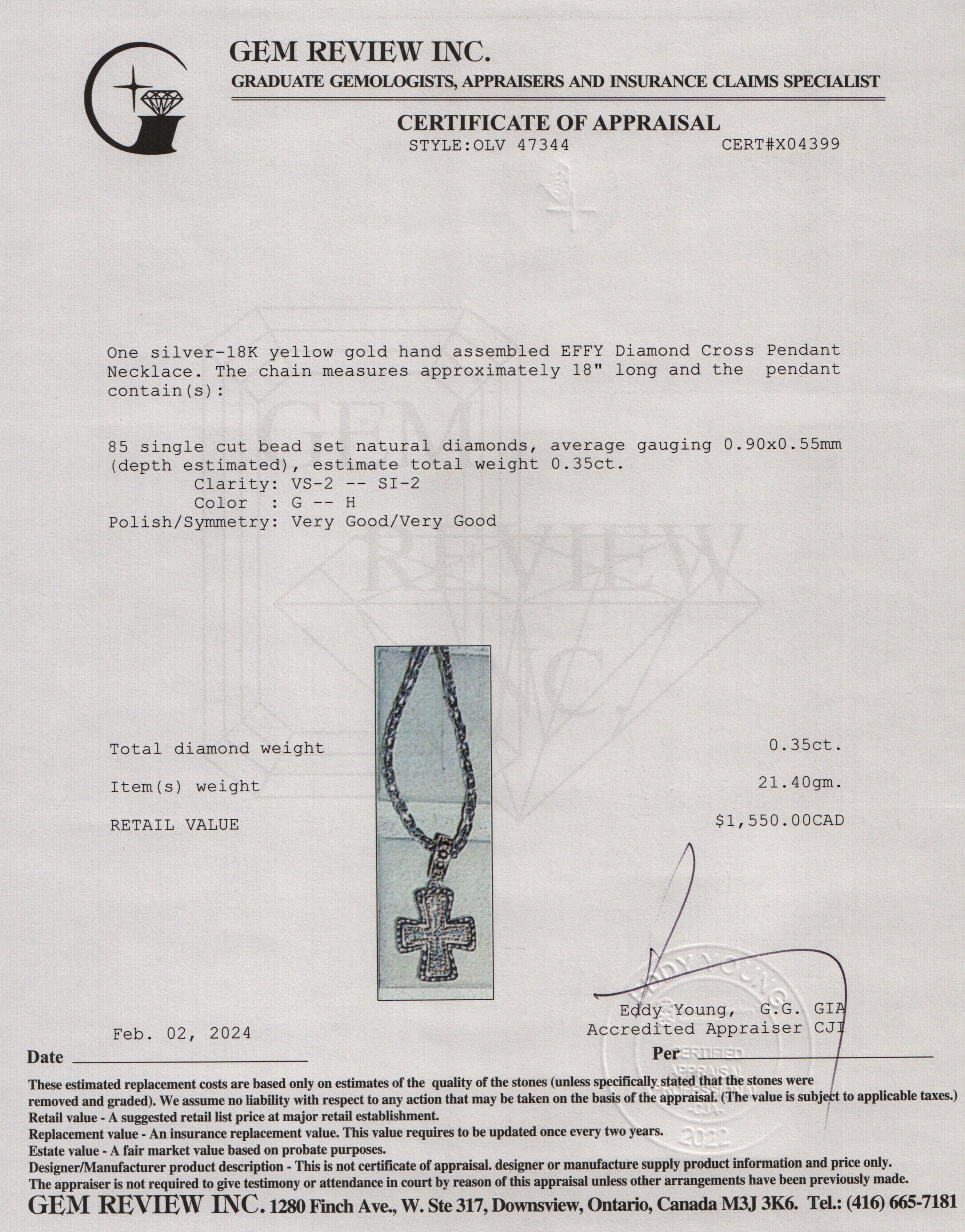 Effy Sterling Silver & 18k Yellow Gold Diamond Cross Pendant Necklace