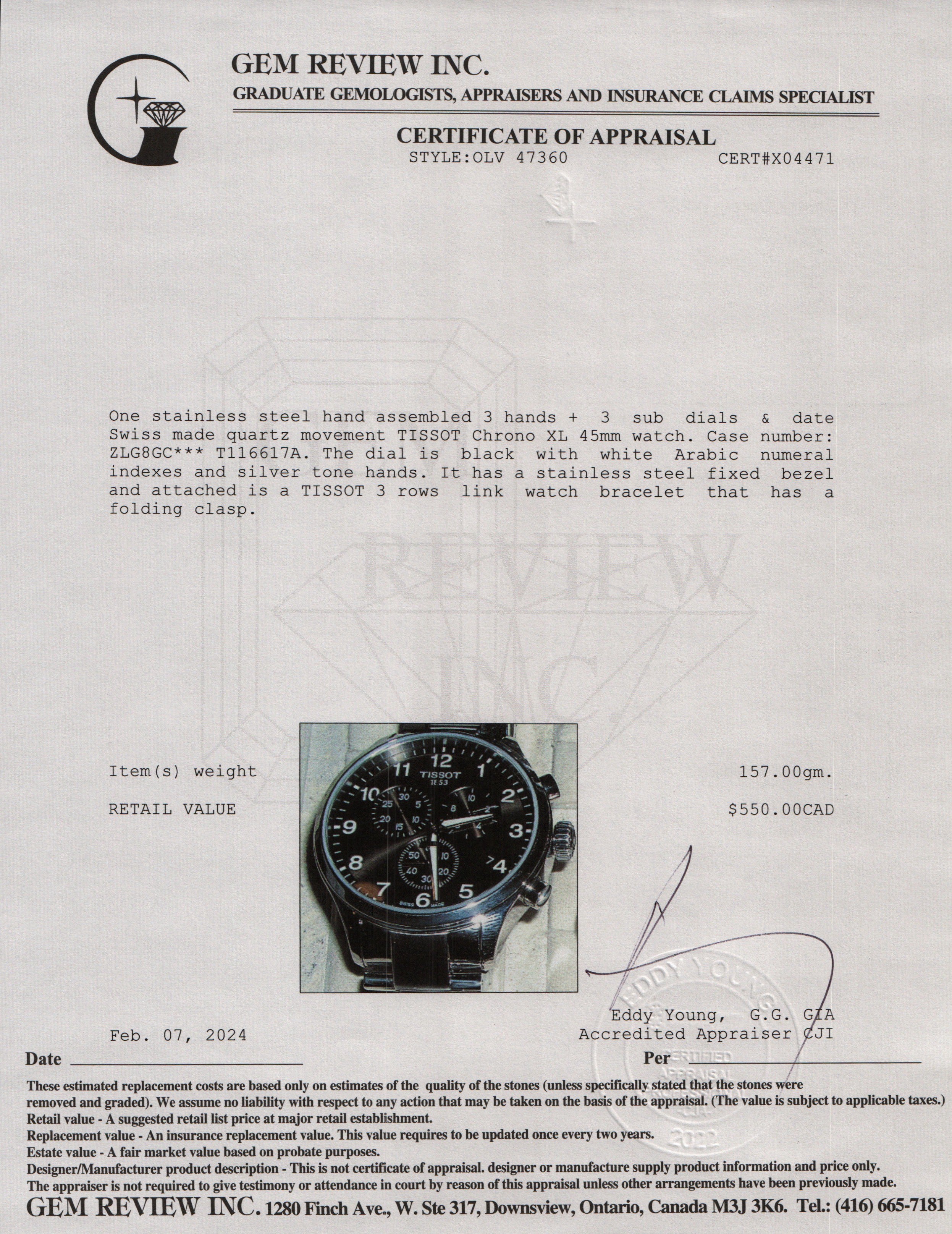Tissot Stainless Steel Chrono XL 45 MM Quartz Watch