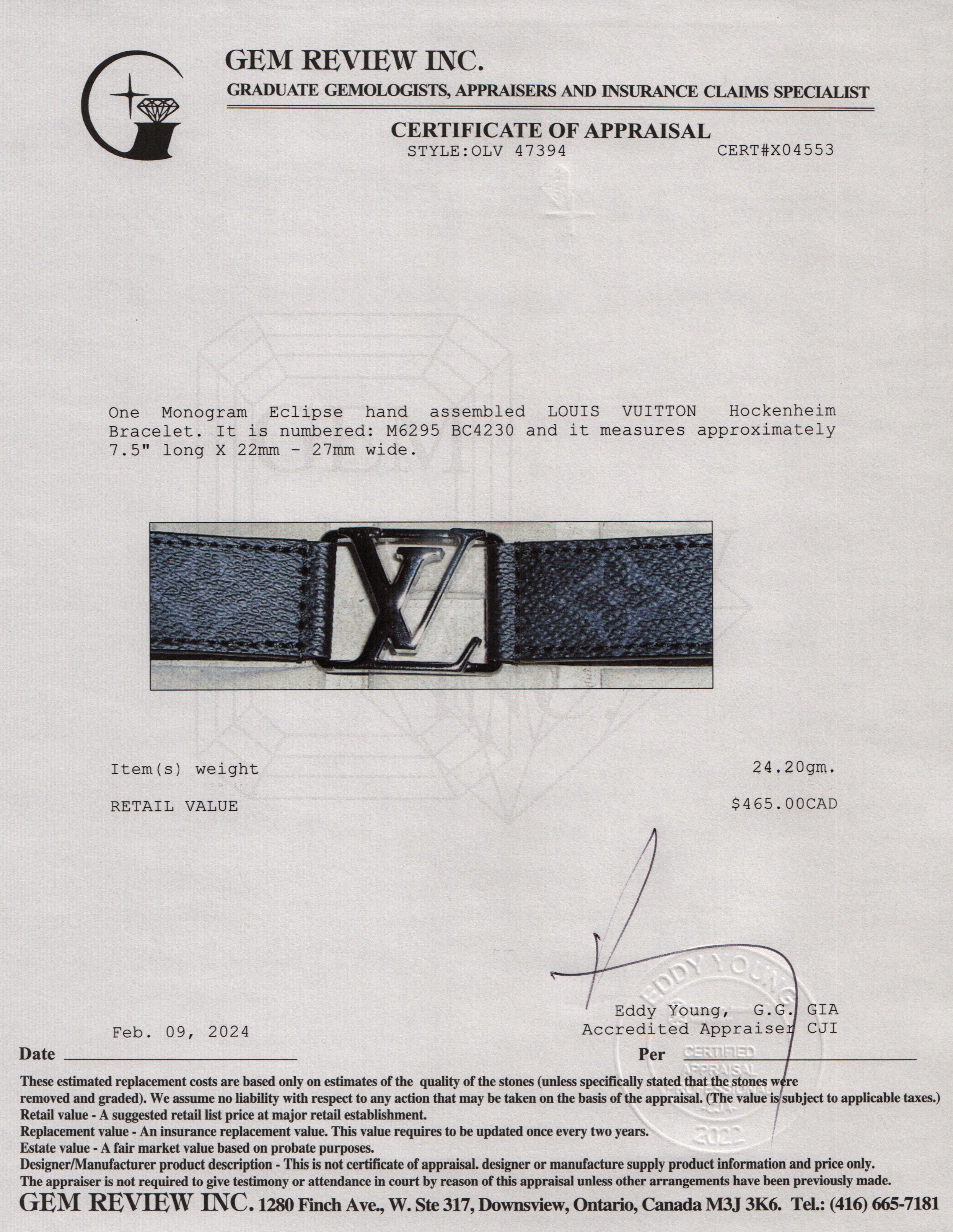 Louis Vuitton Monogram Eclipse Hockenheim Bracelet w/ Box