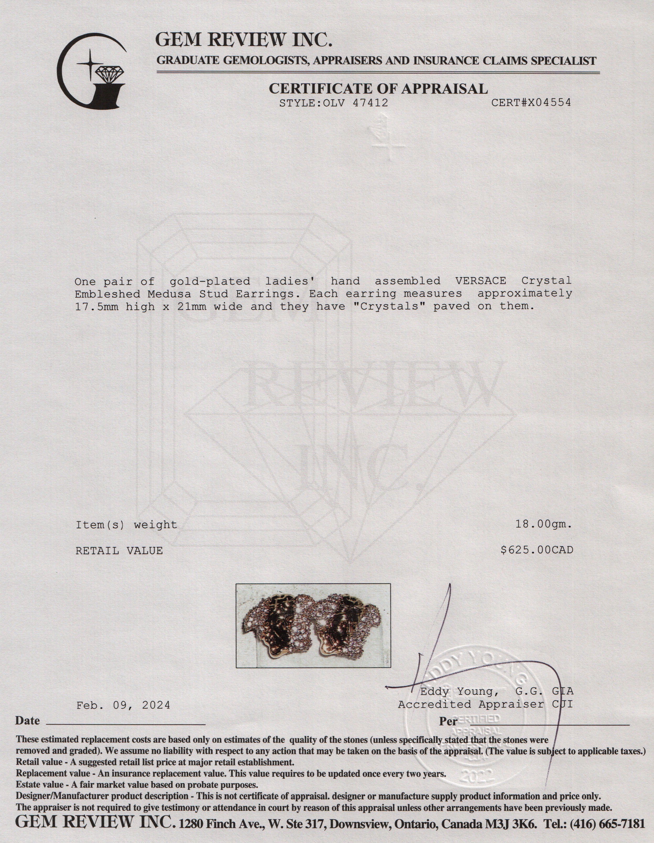 Versace Gold Plated Crystal Embellished Medusa Stud Earrings w/ Box