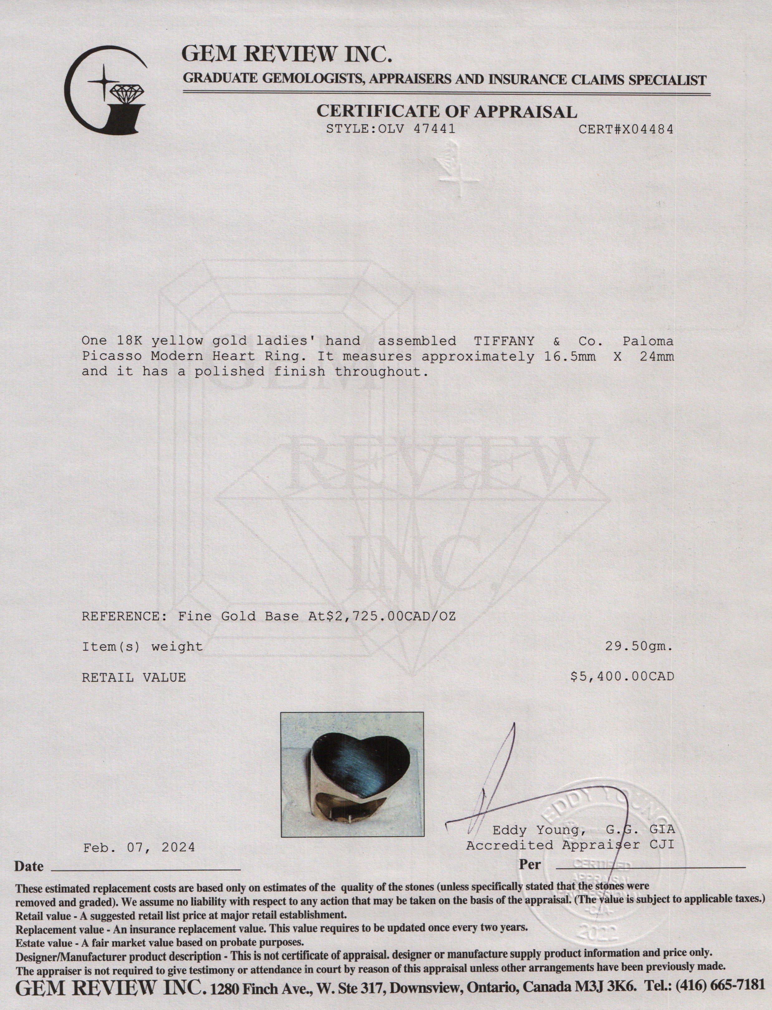 Tiffany & Co. Paloma Picasso 18k Yellow Gold Double Modern Heart Ring, Size 6