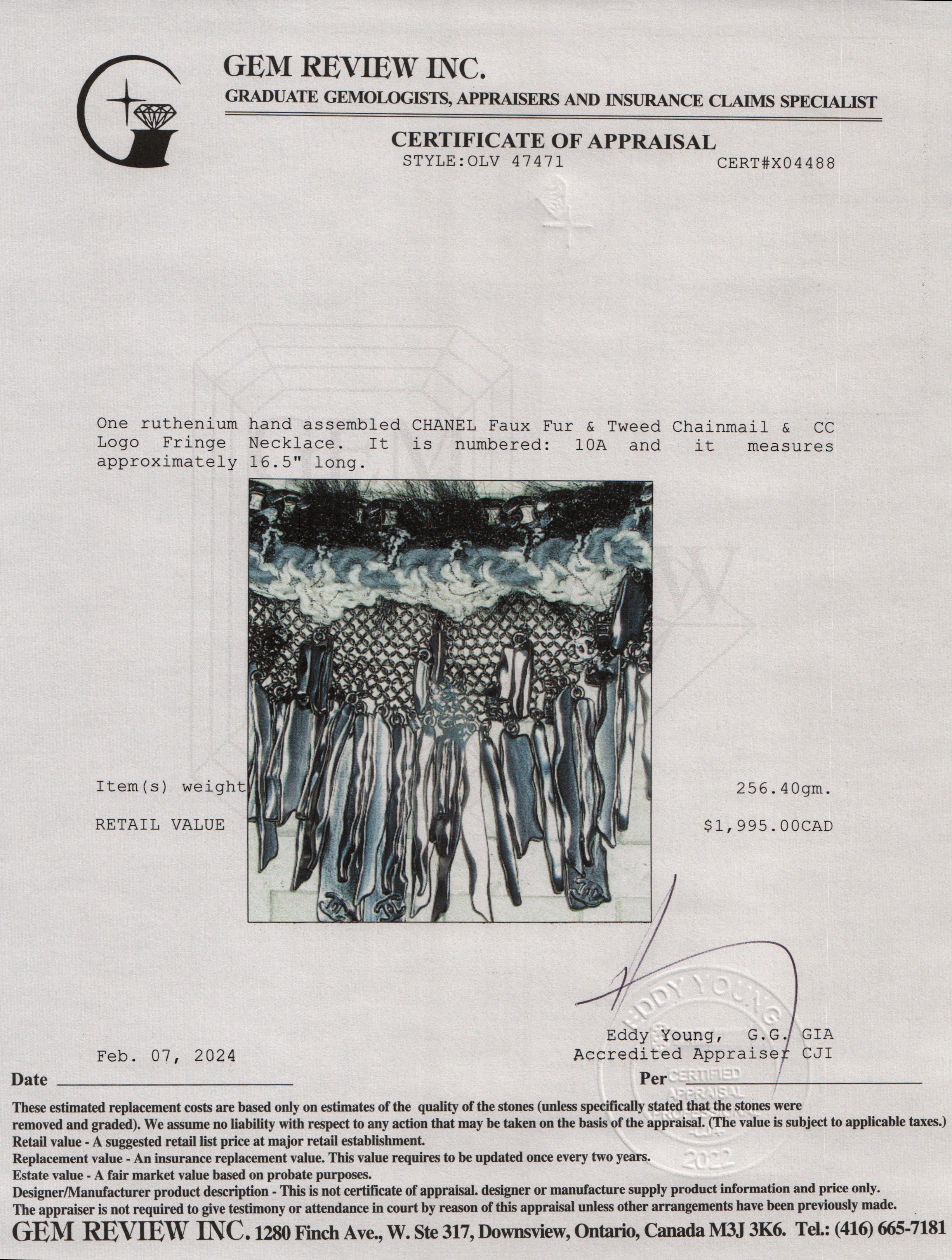 Chanel Ruthenium Faux Fur & Tweed Chainmail & CC Logo Fringe Necklace w/ Box