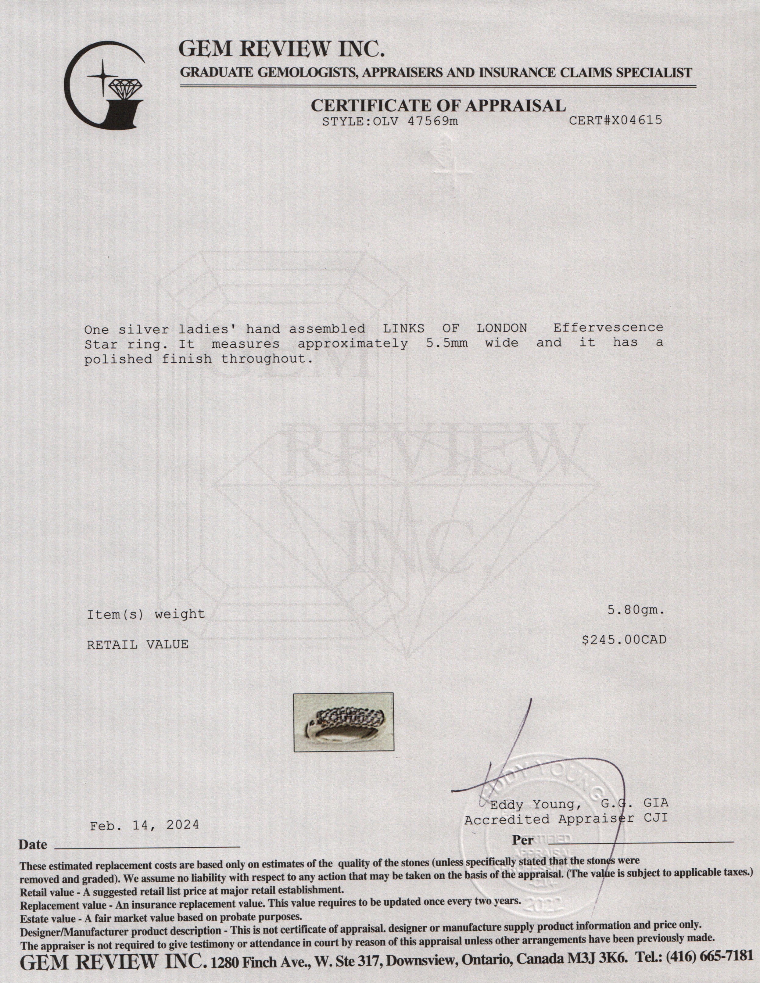 Links of London Sterling Silver Effervescence Star Ring, Size 6 w/ Box