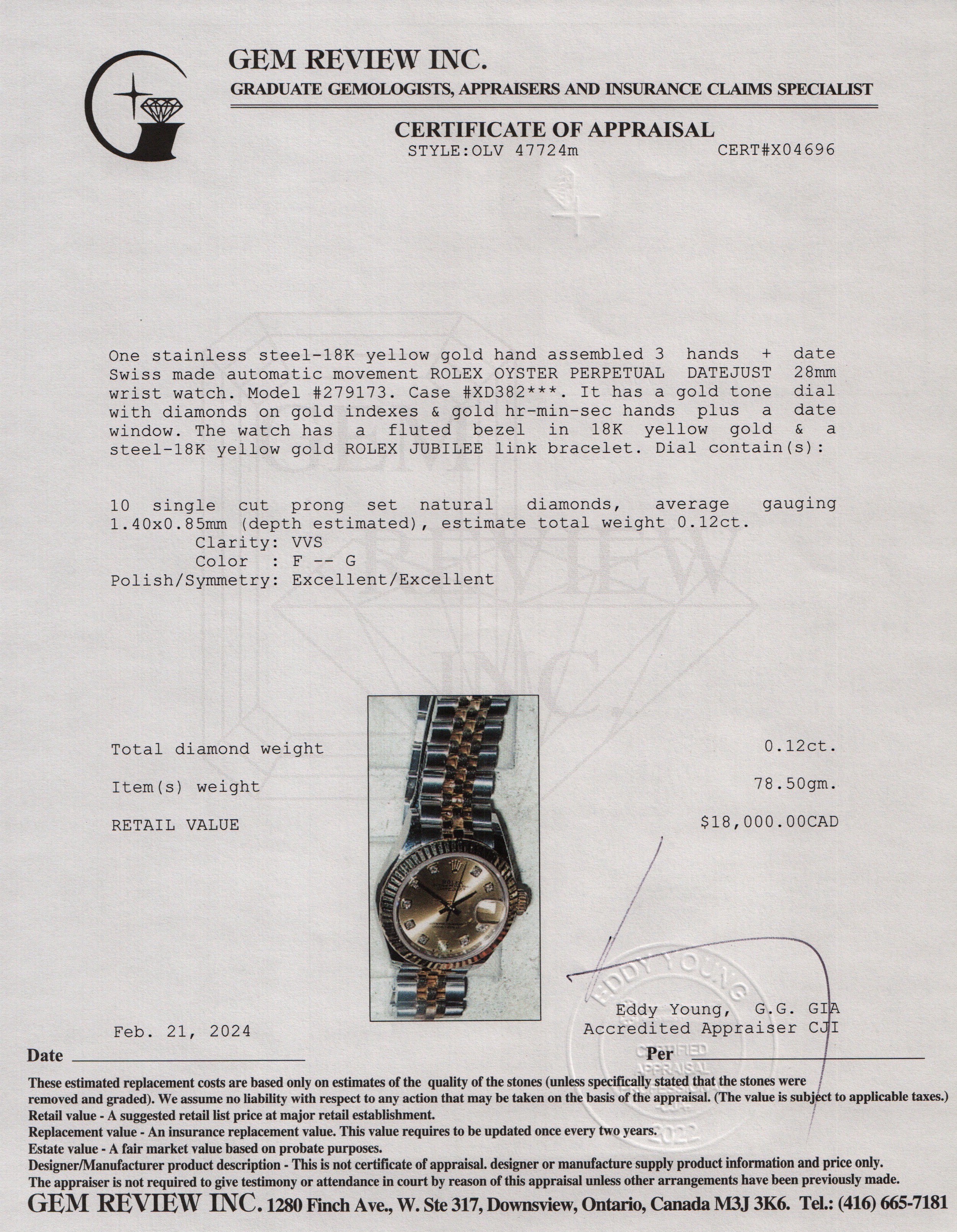 Rolex Stainless Steel & 18k Yellow Gold Lady-Datejust Diamond Dial 28 MM Watch w/ Box & Papers