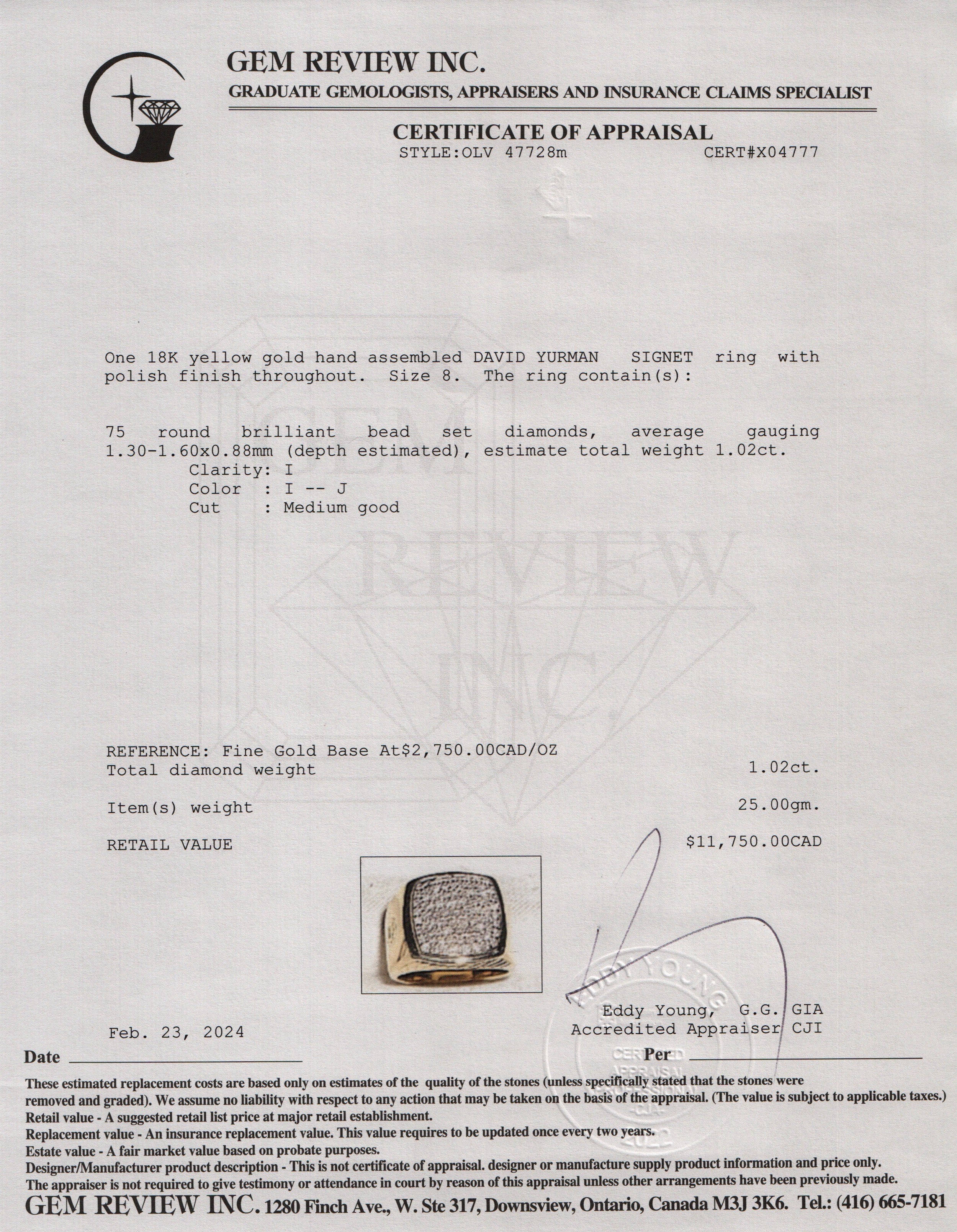 David Yurman 18k Yellow Gold Pave Diamond Albion Cocktail Ring, Size 8