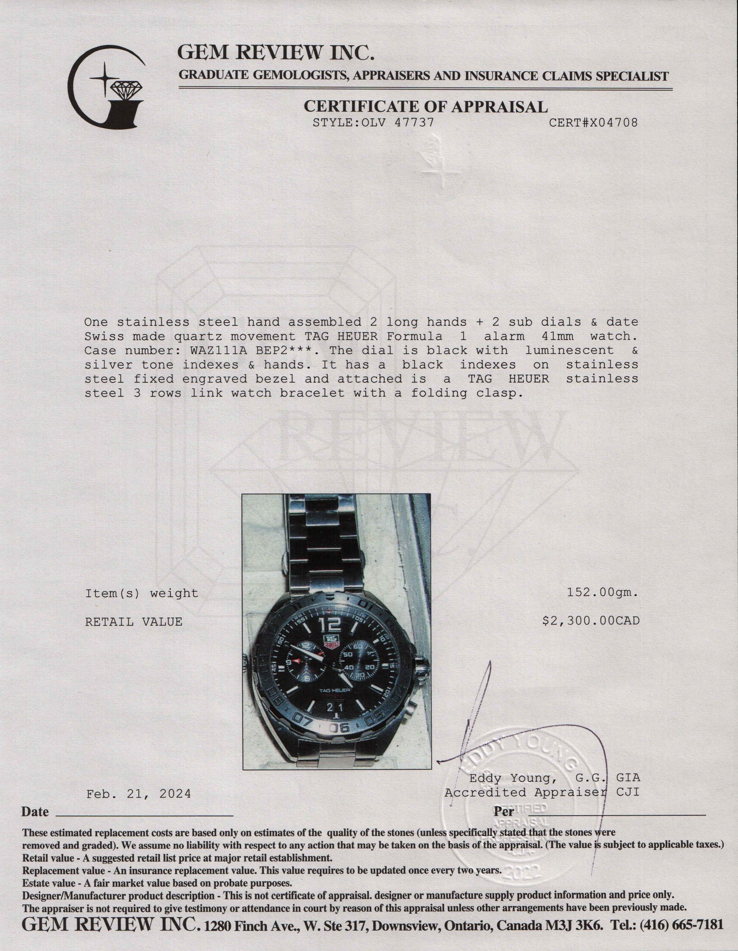 Tag Heuer Stainless Steel Formula 1 41 MM Watch w/ Box & Papers