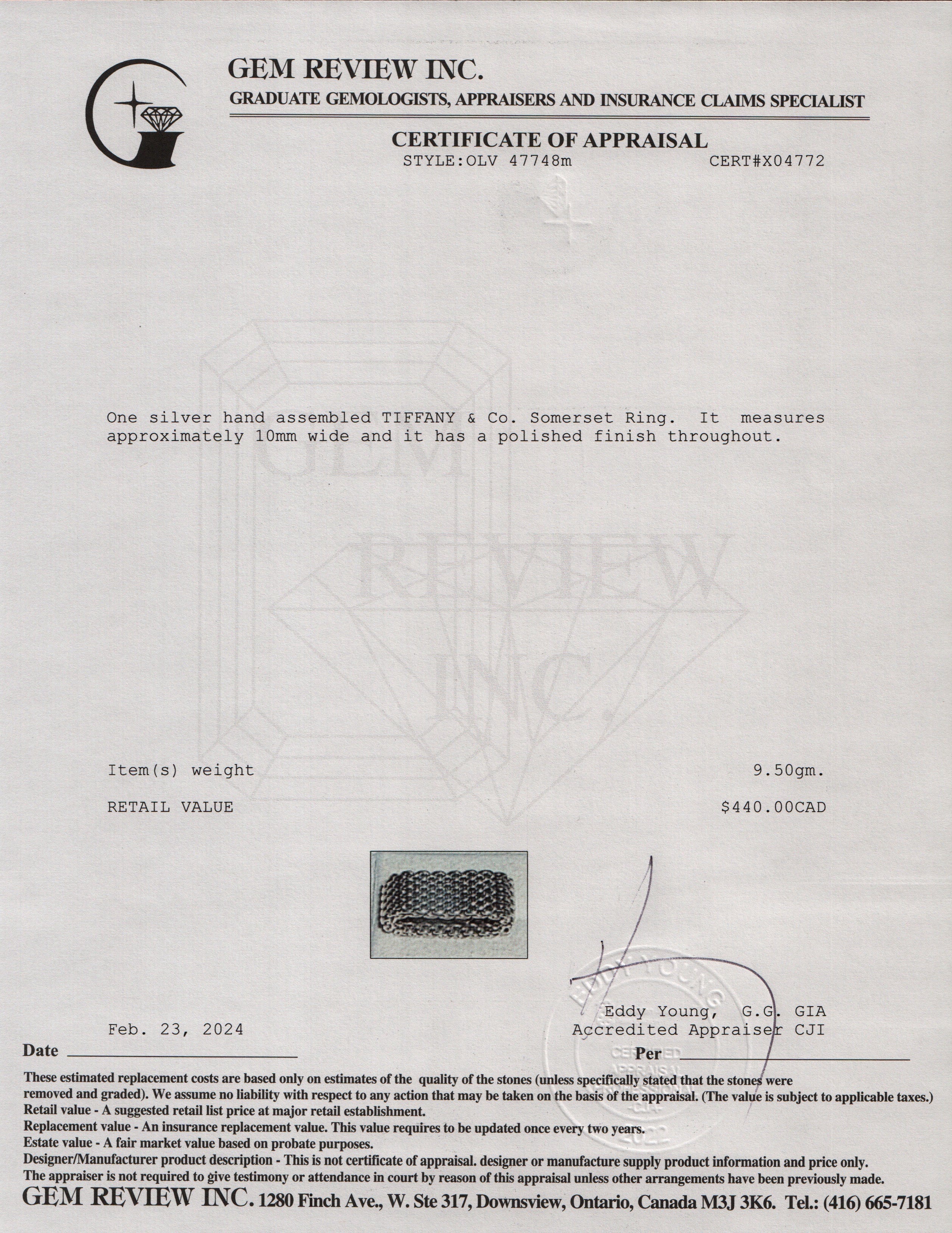 Tiffany & Co. Sterling Silver Somerset Mesh Ring, Size 8