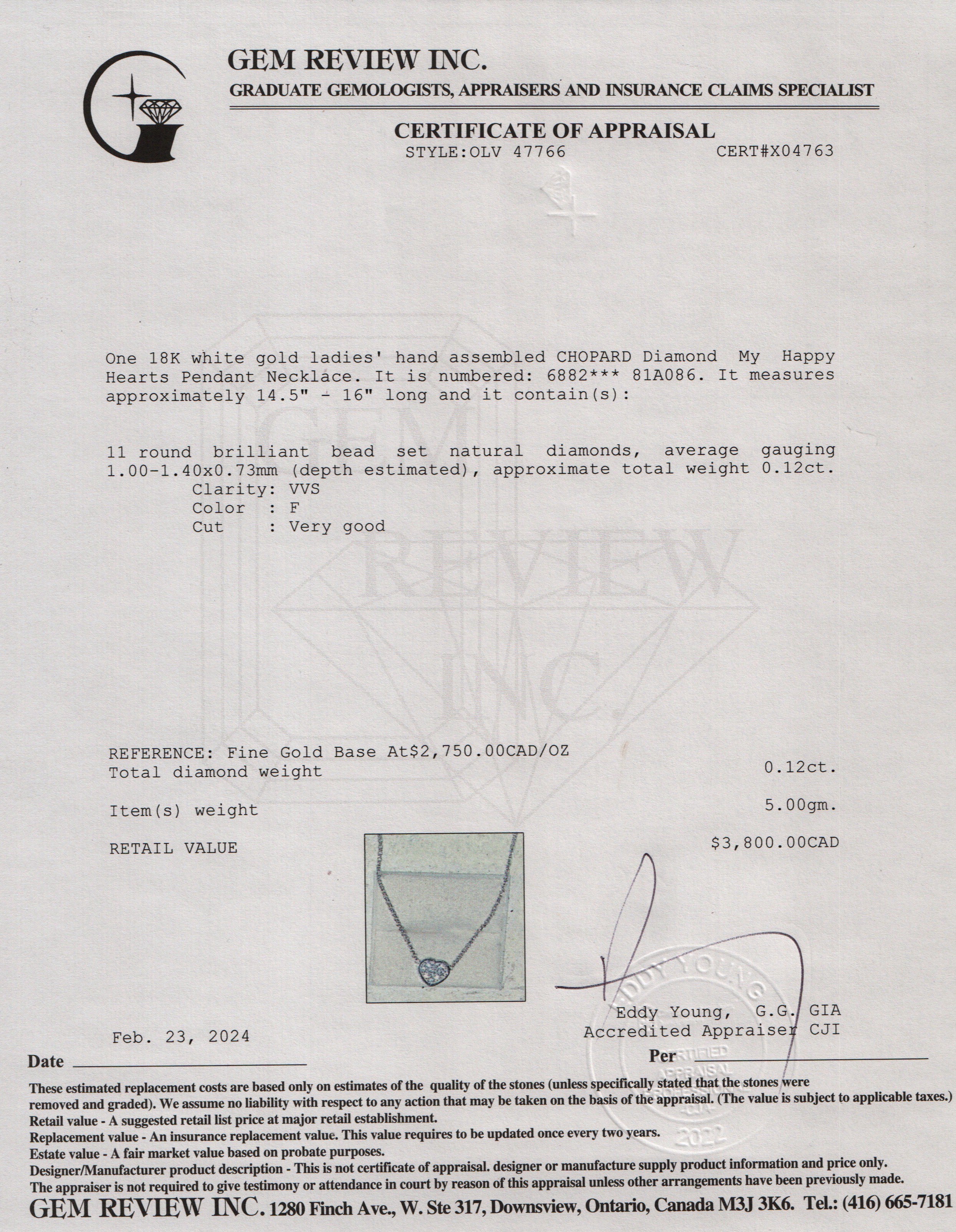 Chopard 18k White Gold Diamond My Happy Hearts Pendant Necklace