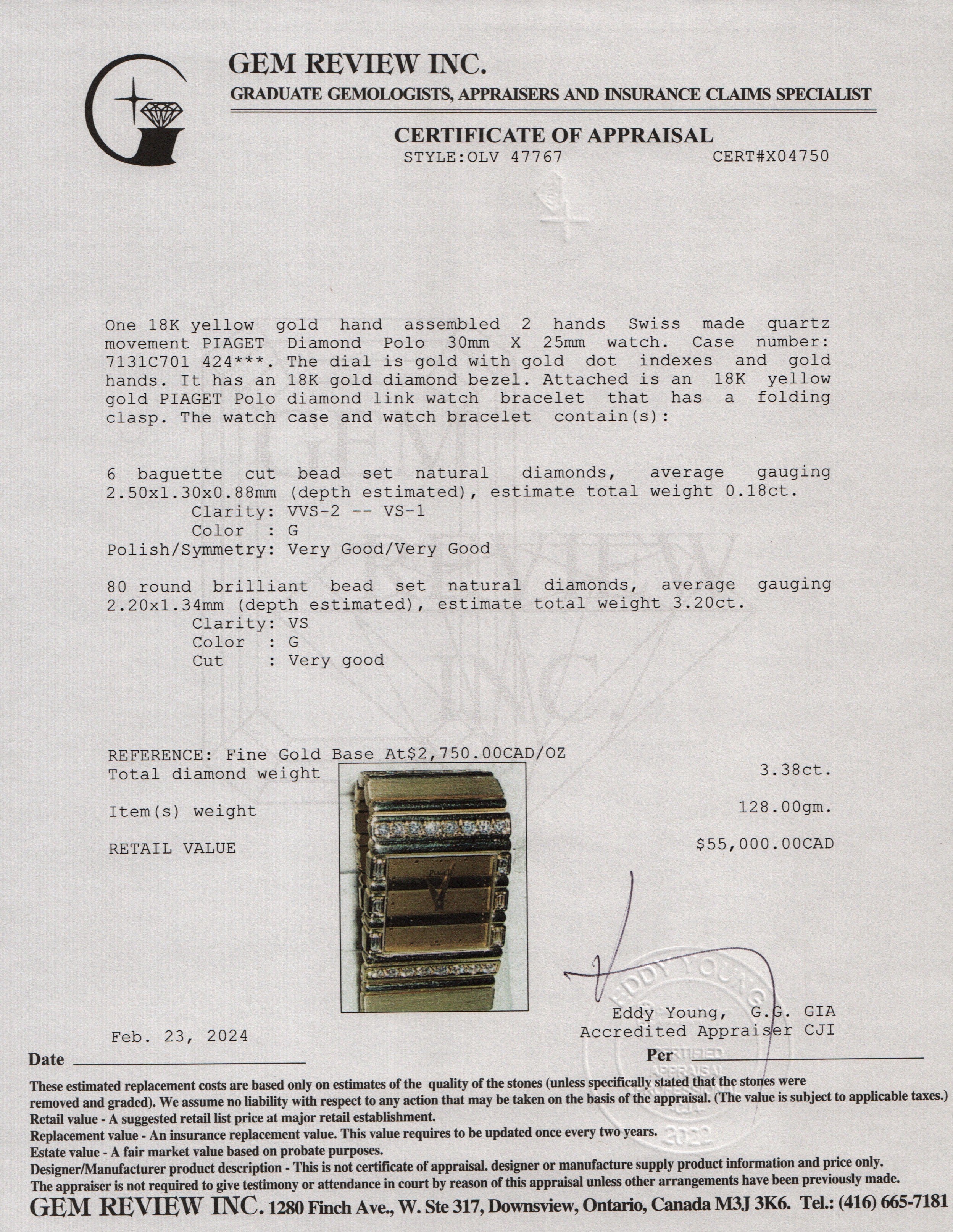 Piaget 18k Yellow Gold Diamond Polo Watch