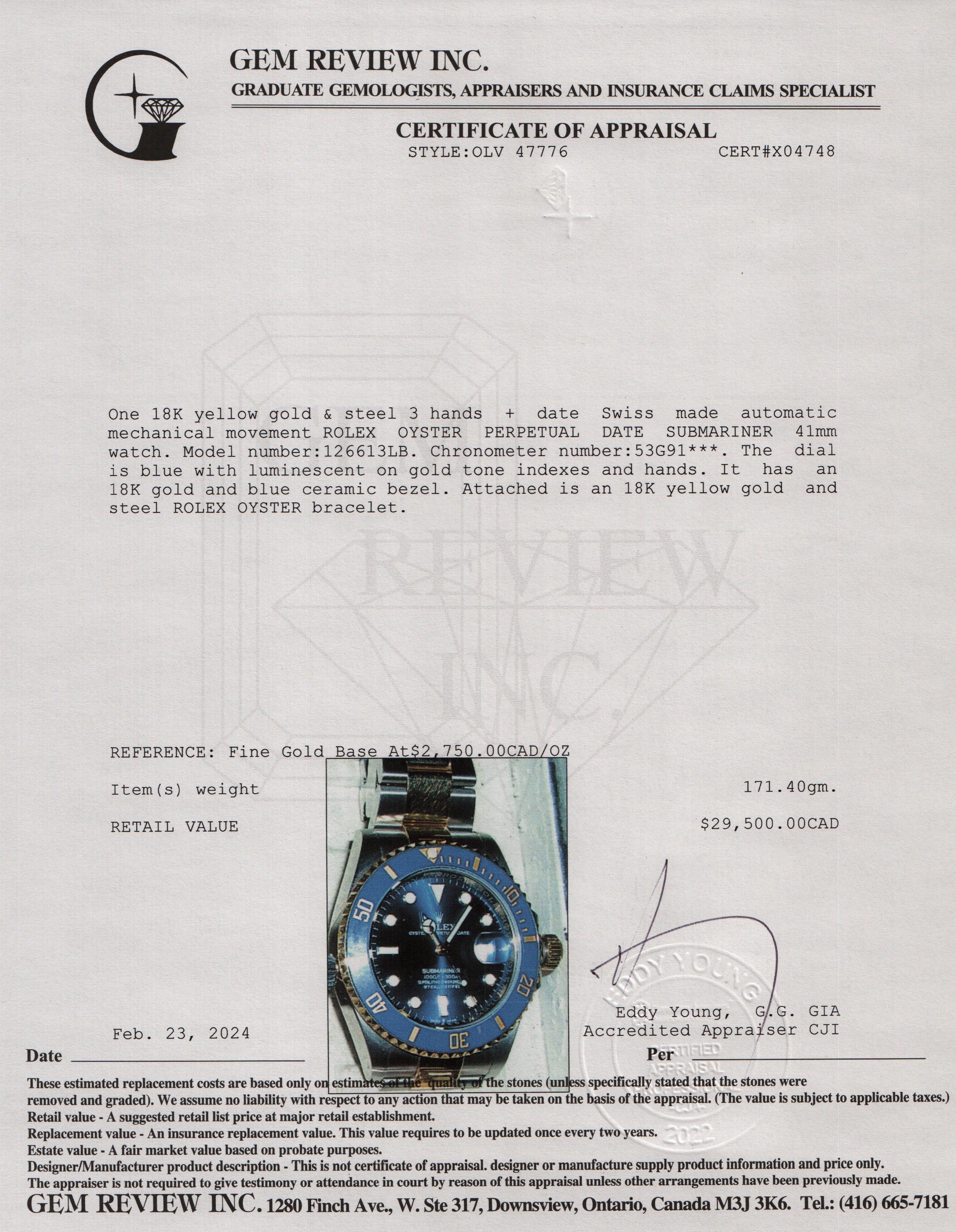 Rolex Stainless Steel & 18k Yellow Gold Submariner Date 41 MM Automatic Watch w/ Box & Papers