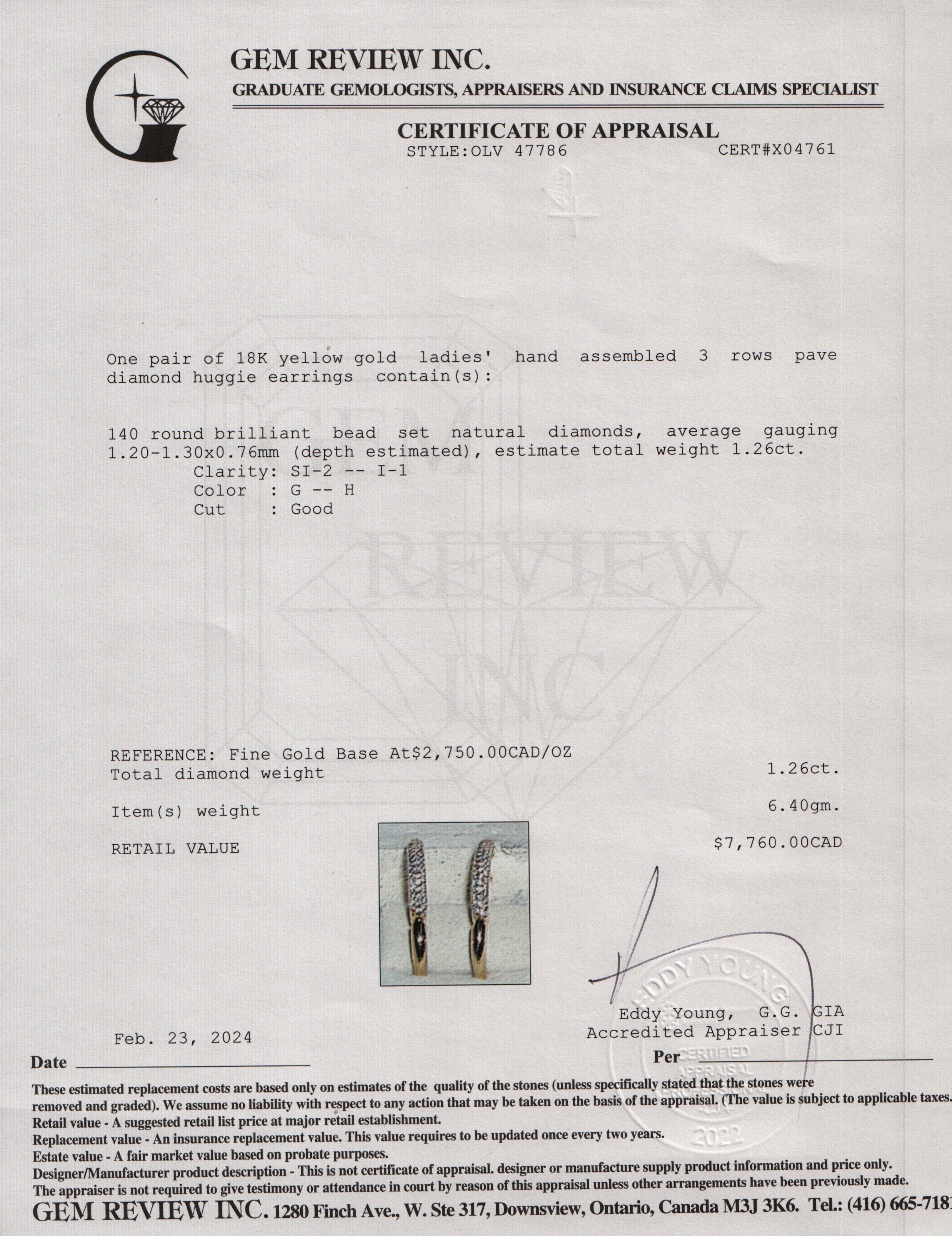 18k Yellow Gold 1.26 tcw. Pave Diamond Huggie Earrings