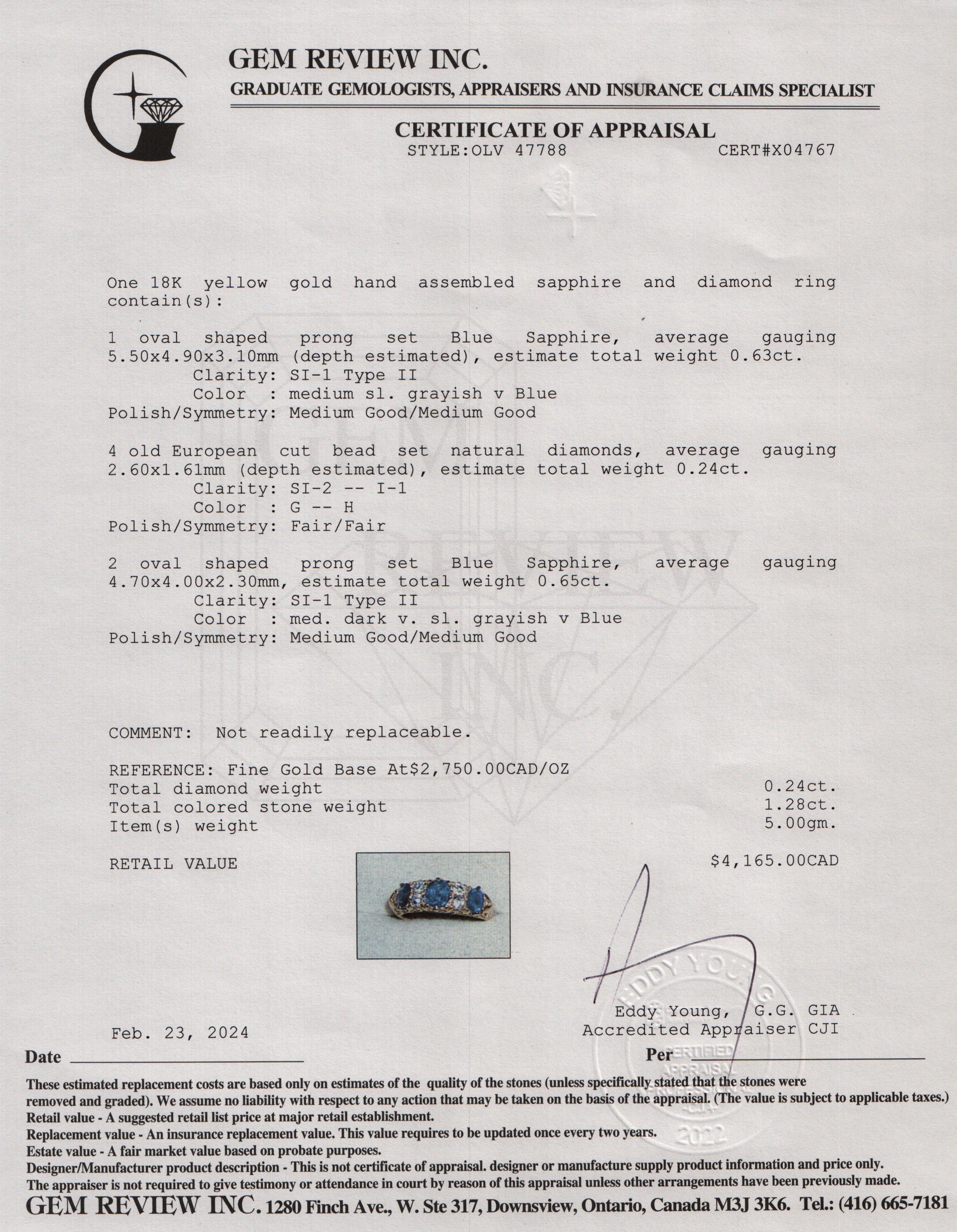 Antique 18k Yellow Gold Sapphire & Diamond Ring, Size 4.5