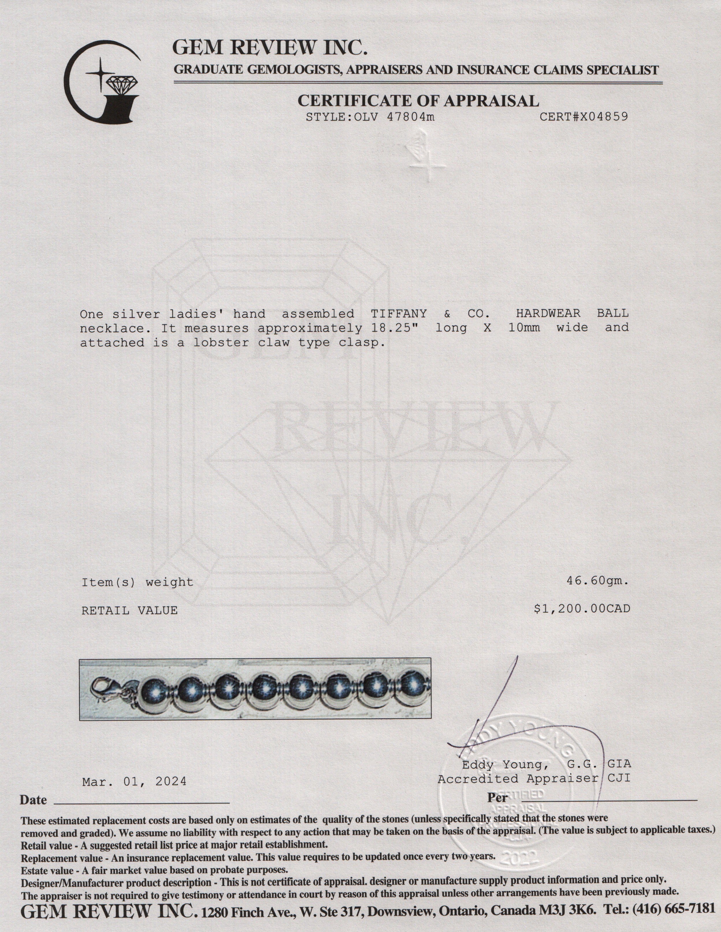 Tiffany & Co. Sterling Silver 10 MM HardWear Ball Necklace