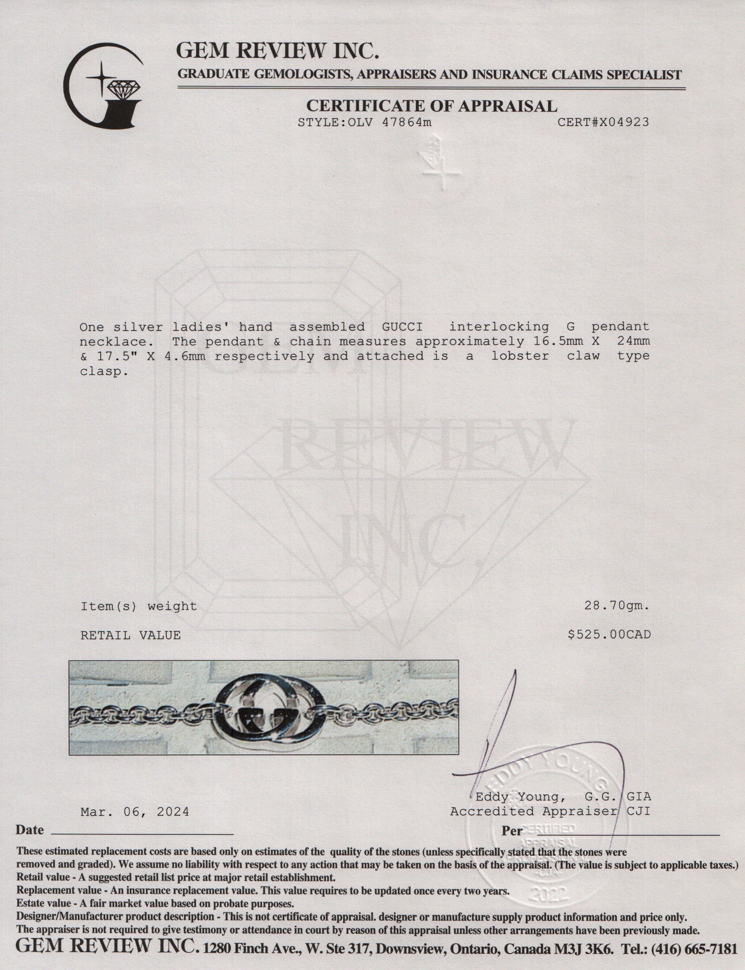 Gucci Sterling Silver Interlocking G Pendant Necklace