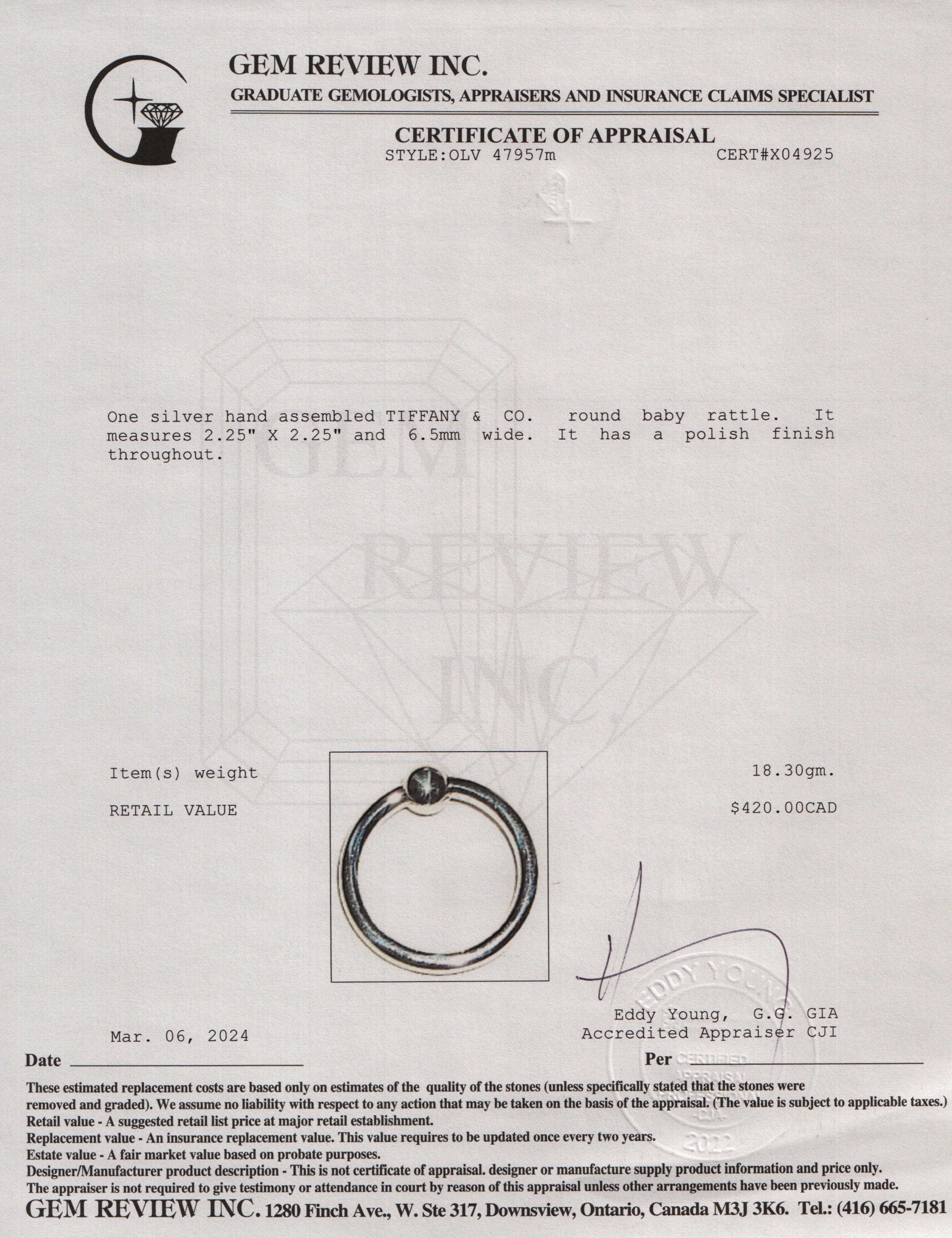 Tiffany & Co. Sterling Silver Baby Rattle