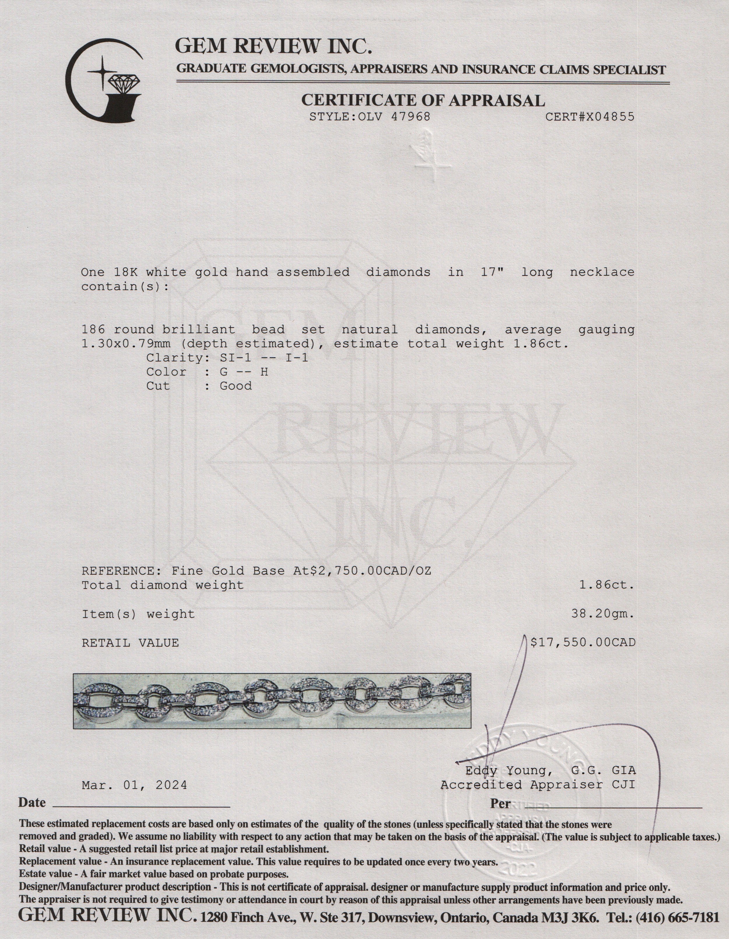 18k White Gold 1.86 tcw. Diamond Necklace