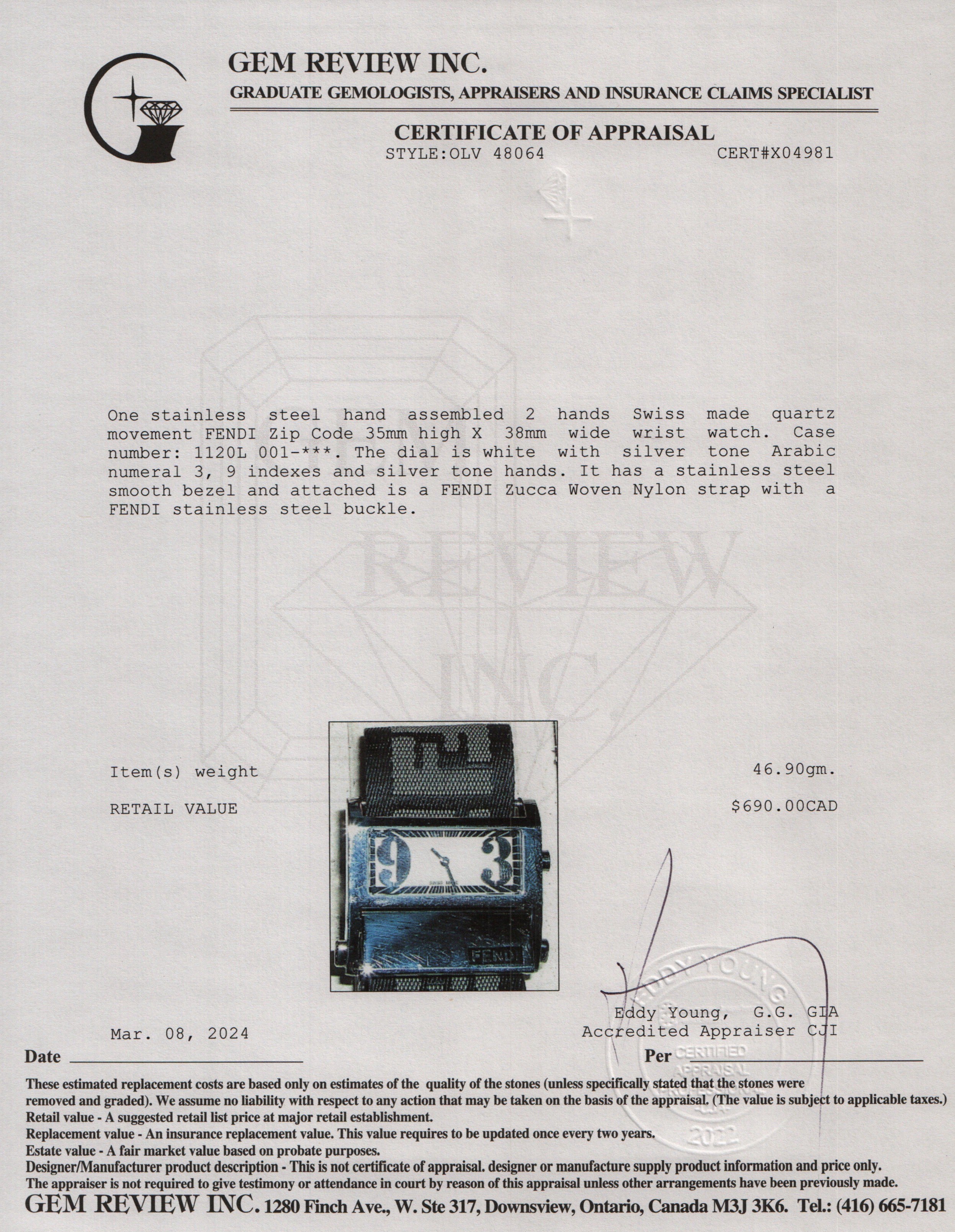 Fendi Stainless Steel Zip Code Watch