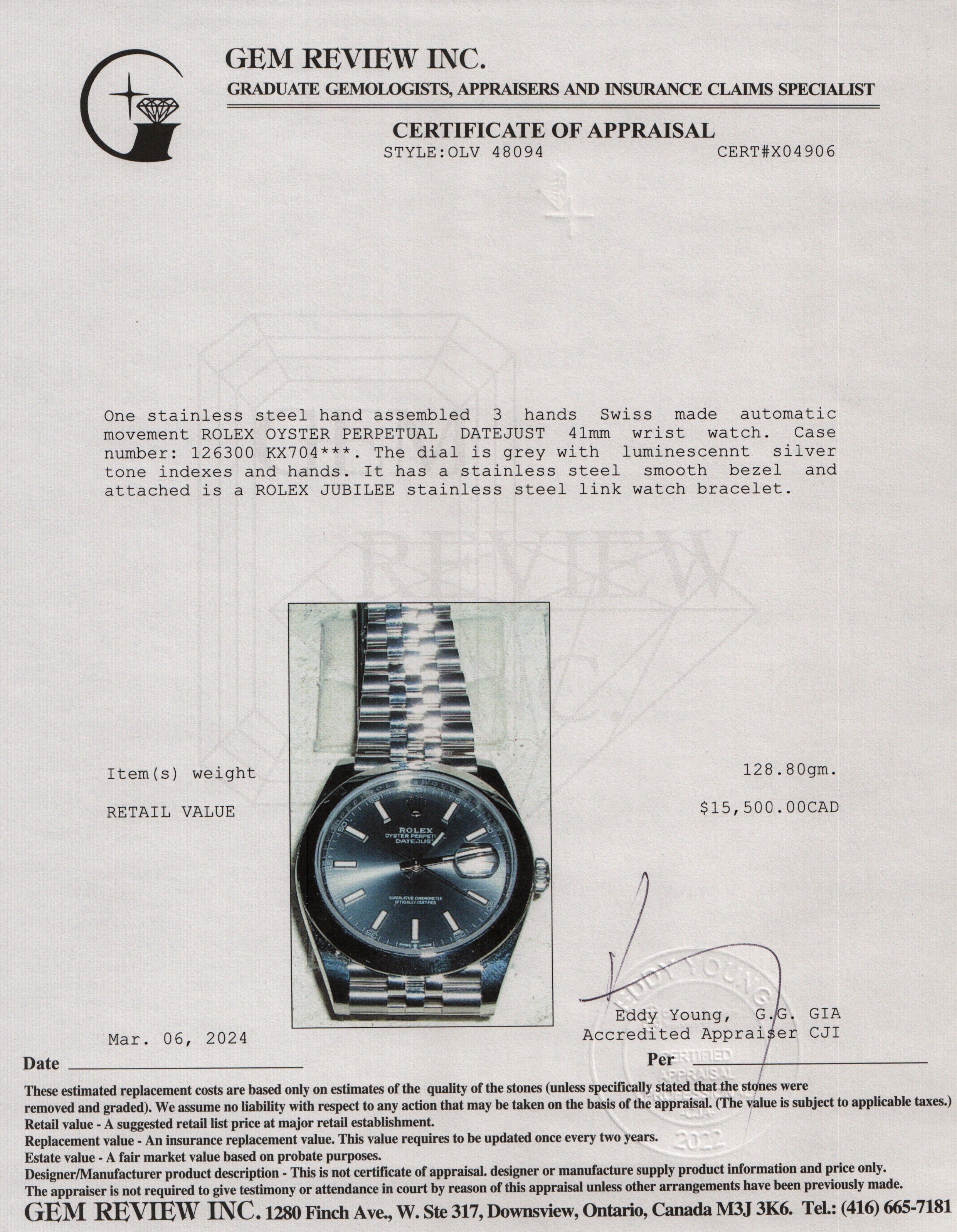 Rolex 2023 Stainless Steel Datejust 41 MM Watch w/ Box & Papers