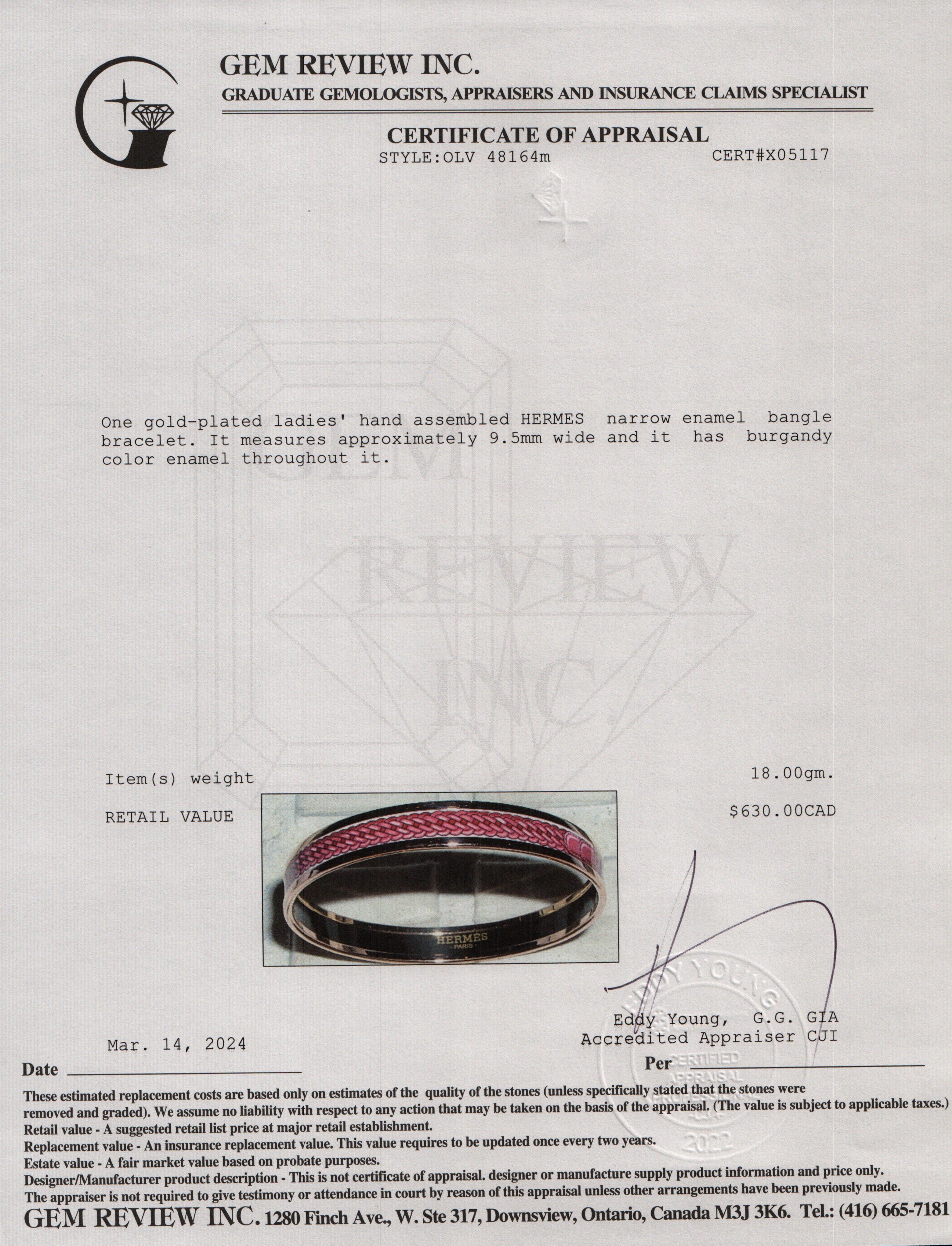 Hermes Gold-Plated Enamel Narrow Bangle