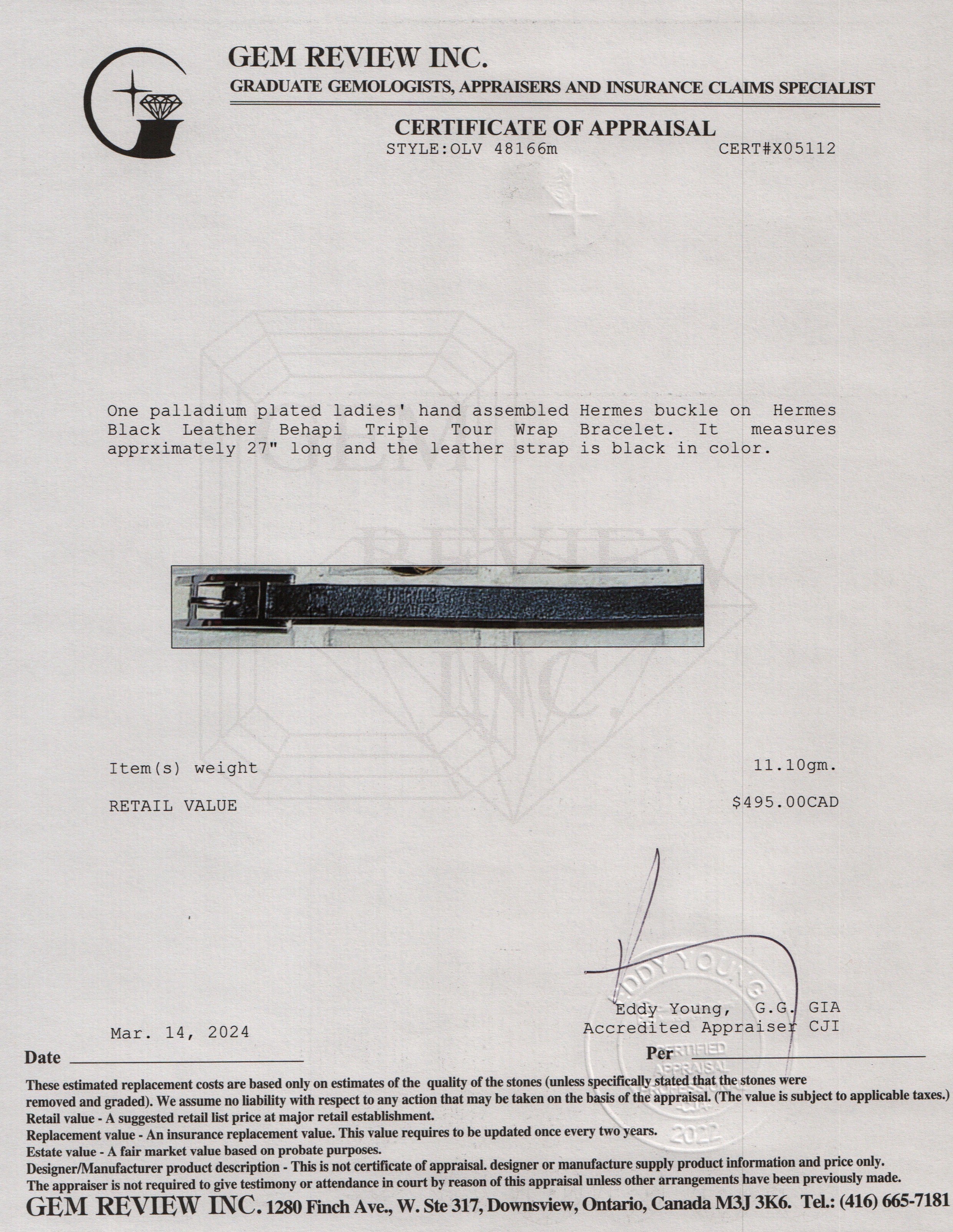 Hermes Palladium Plated Black Leather Behapi Triple Tour Wrap Bracelet