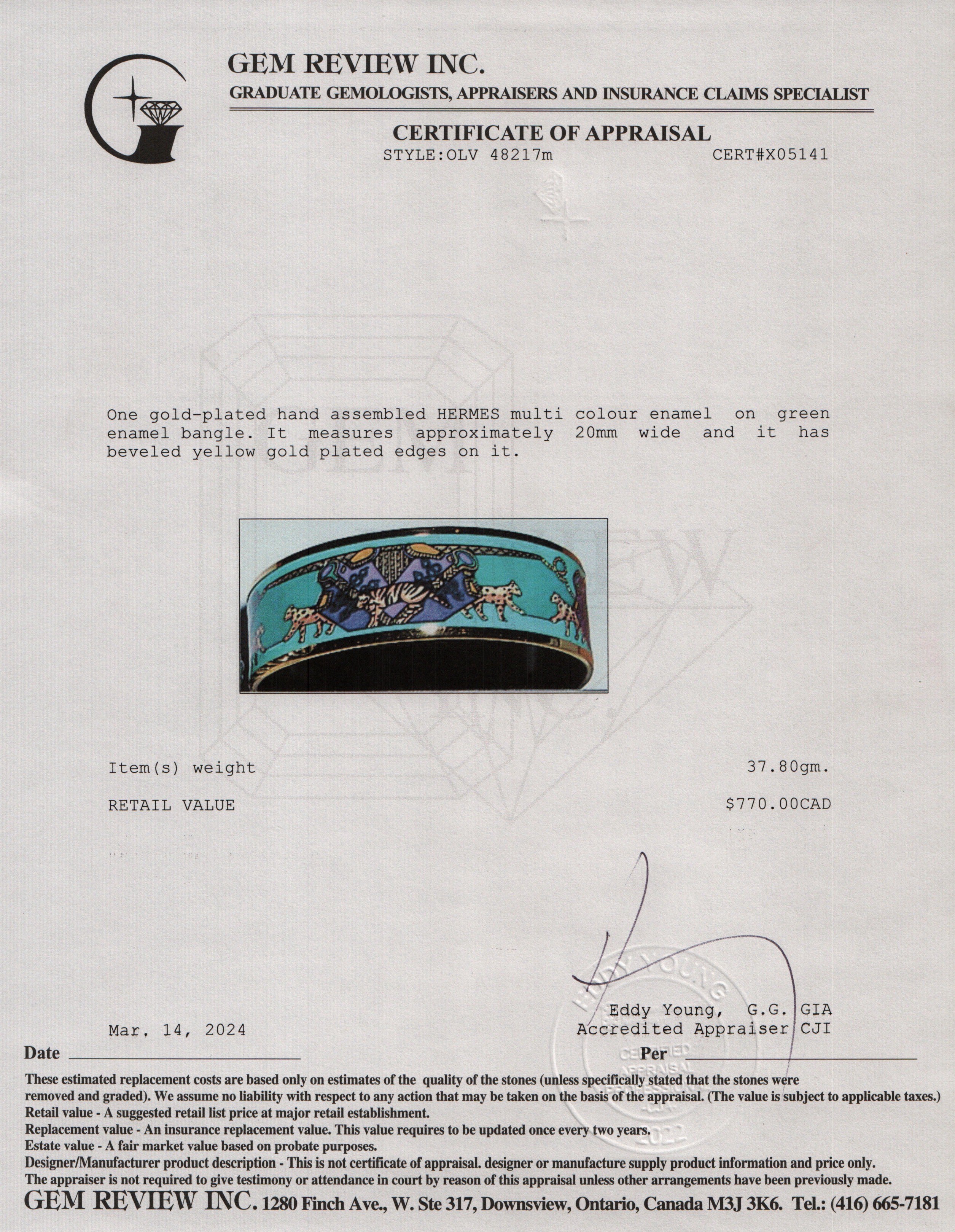 Hermes Gold-Plated Green & Multicolour Enamel Wide Bangle